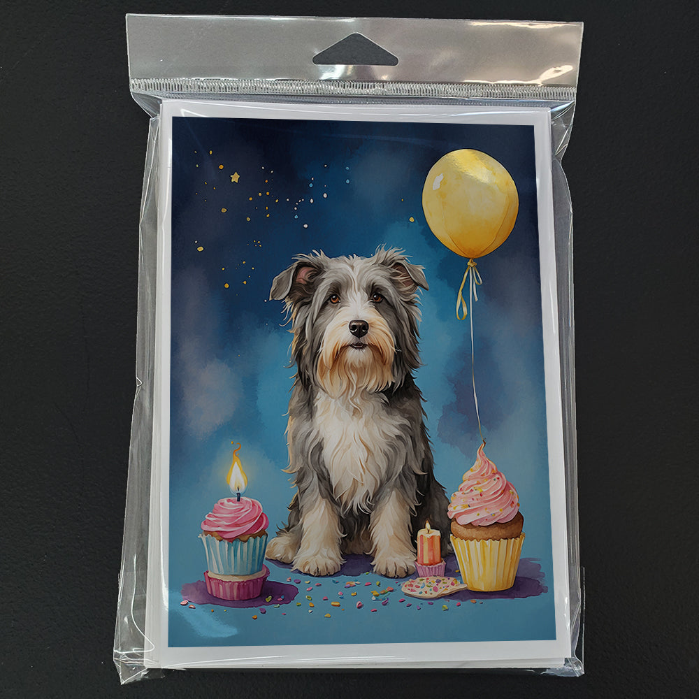 Bearded Collie Happy Birthday Greeting Cards Pack of 8 Blank Cards with Envelopes Whimsical A7 Size 5x7