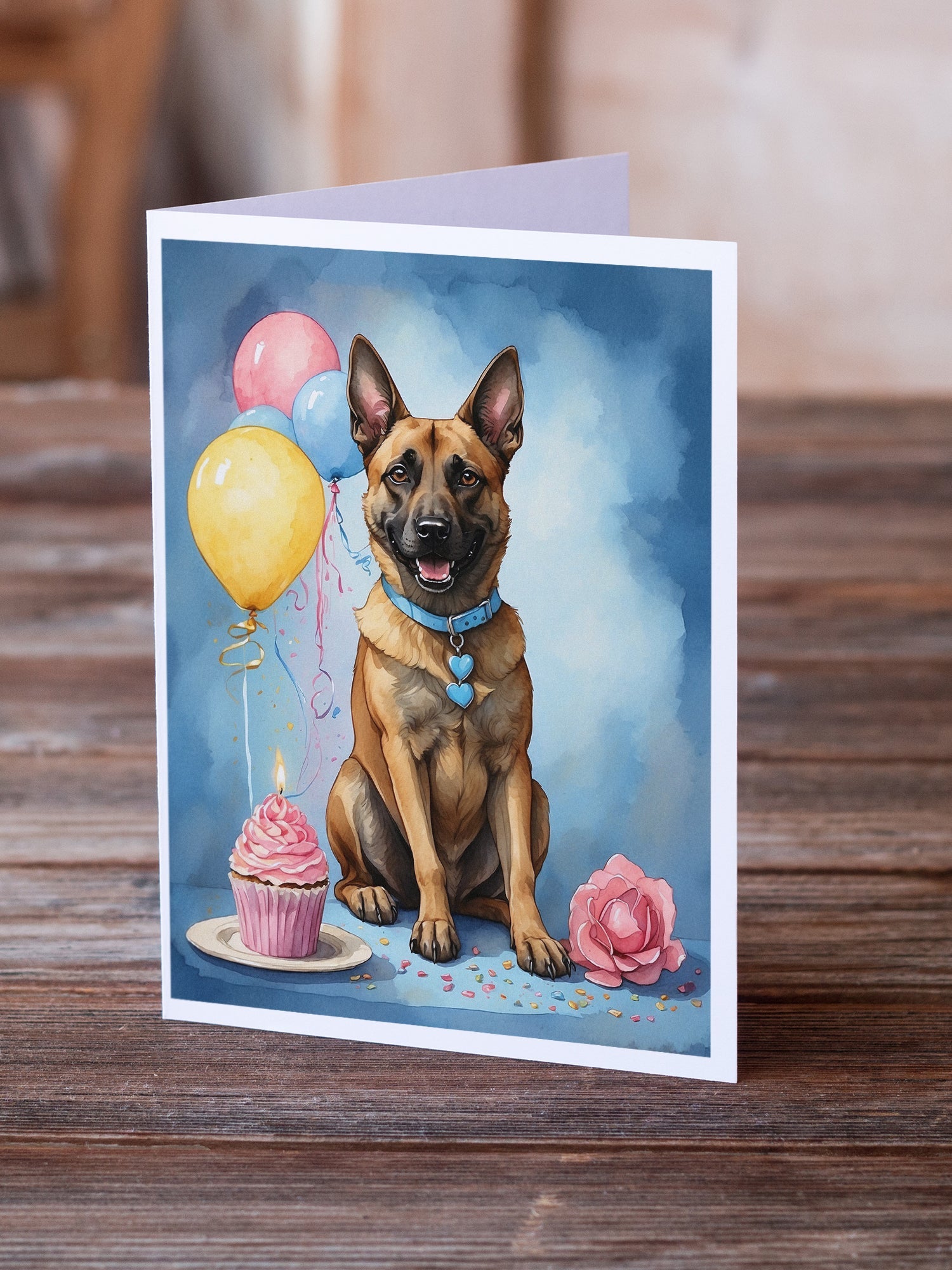 Belgian Malinois Happy Birthday Greeting Cards Pack of 8 Blank Cards with Envelopes Whimsical A7 Size 5x7