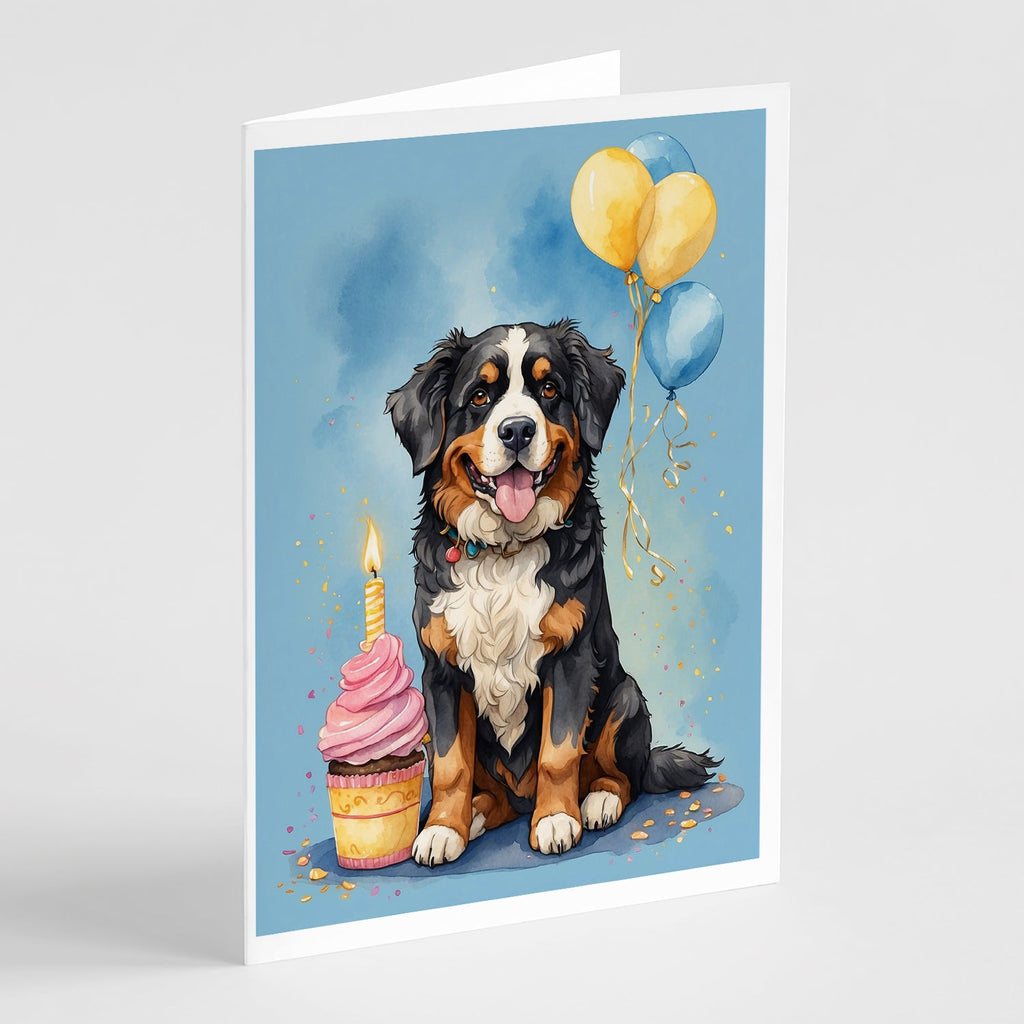 Bernese Mountain Dog Happy Birthday Greeting Cards Pack of 8 Blank Cards with Envelopes Whimsical A7 Size 5x7