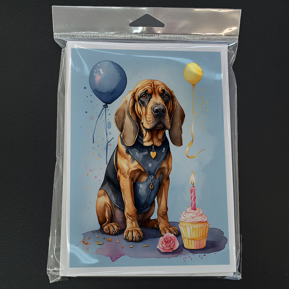 Bloodhound Happy Birthday Greeting Cards Pack of 8 Blank Cards with Envelopes Whimsical A7 Size 5x7