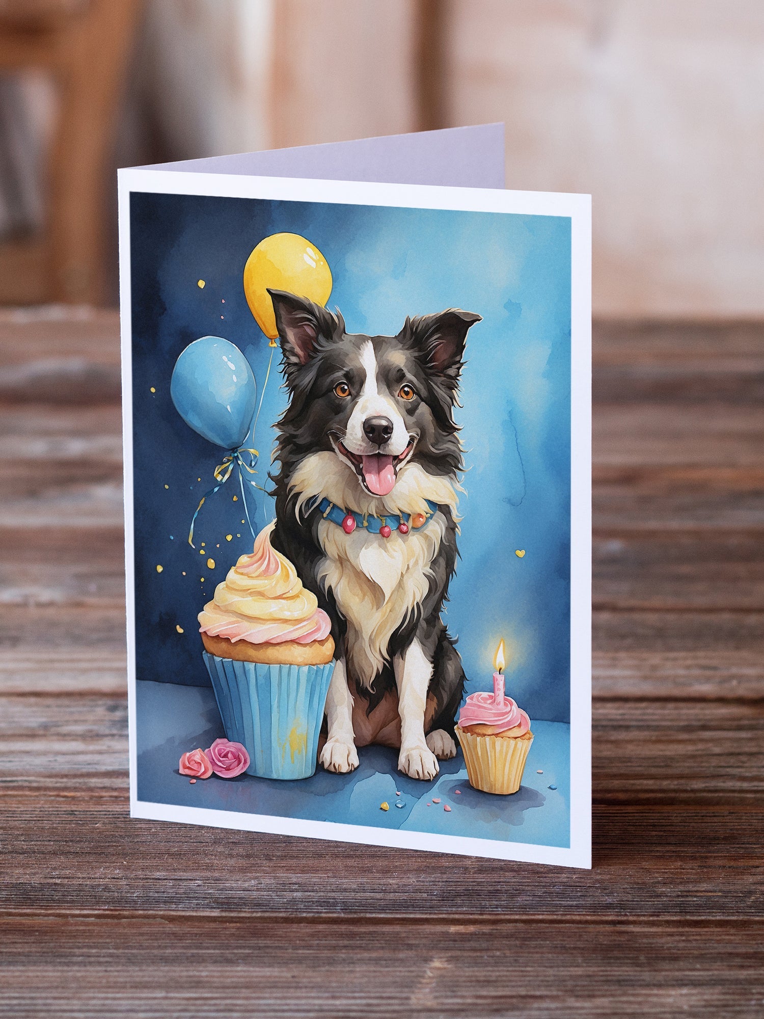 Border Collie Happy Birthday Greeting Cards Pack of 8 Blank Cards with Envelopes Whimsical A7 Size 5x7