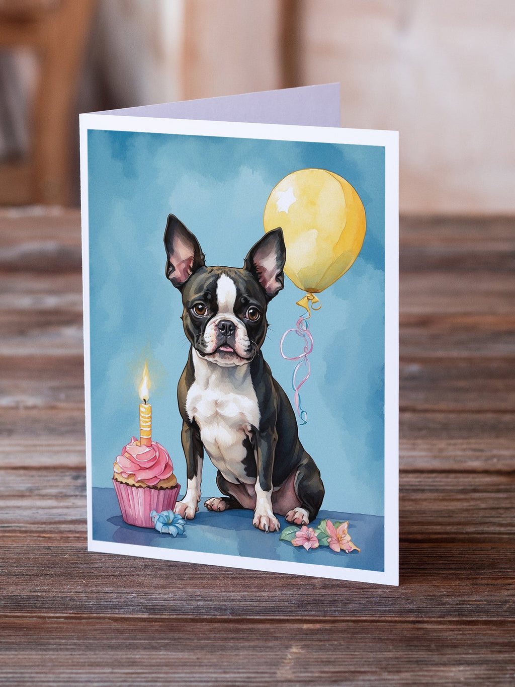 Boston Terrier Happy Birthday Greeting Cards Pack of 8 Blank Cards with Envelopes Whimsical A7 Size 5x7