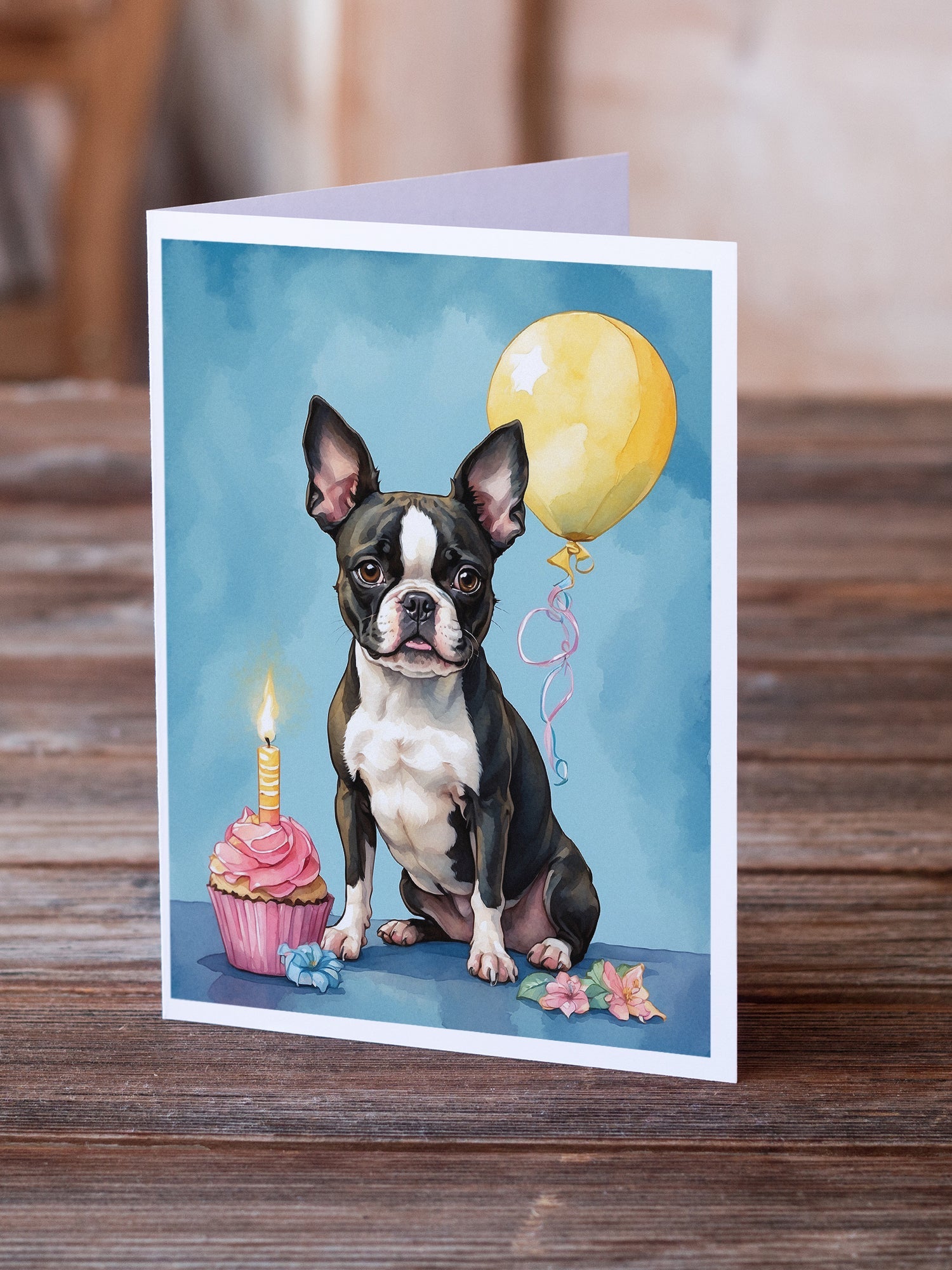 Boston Terrier Happy Birthday Greeting Cards Pack of 8 Blank Cards with Envelopes Whimsical A7 Size 5x7