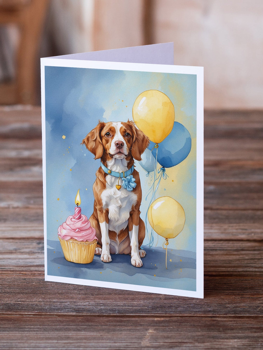 Brittany Spaniel Happy Birthday Greeting Cards Pack of 8 Blank Cards with Envelopes Whimsical A7 Size 5x7