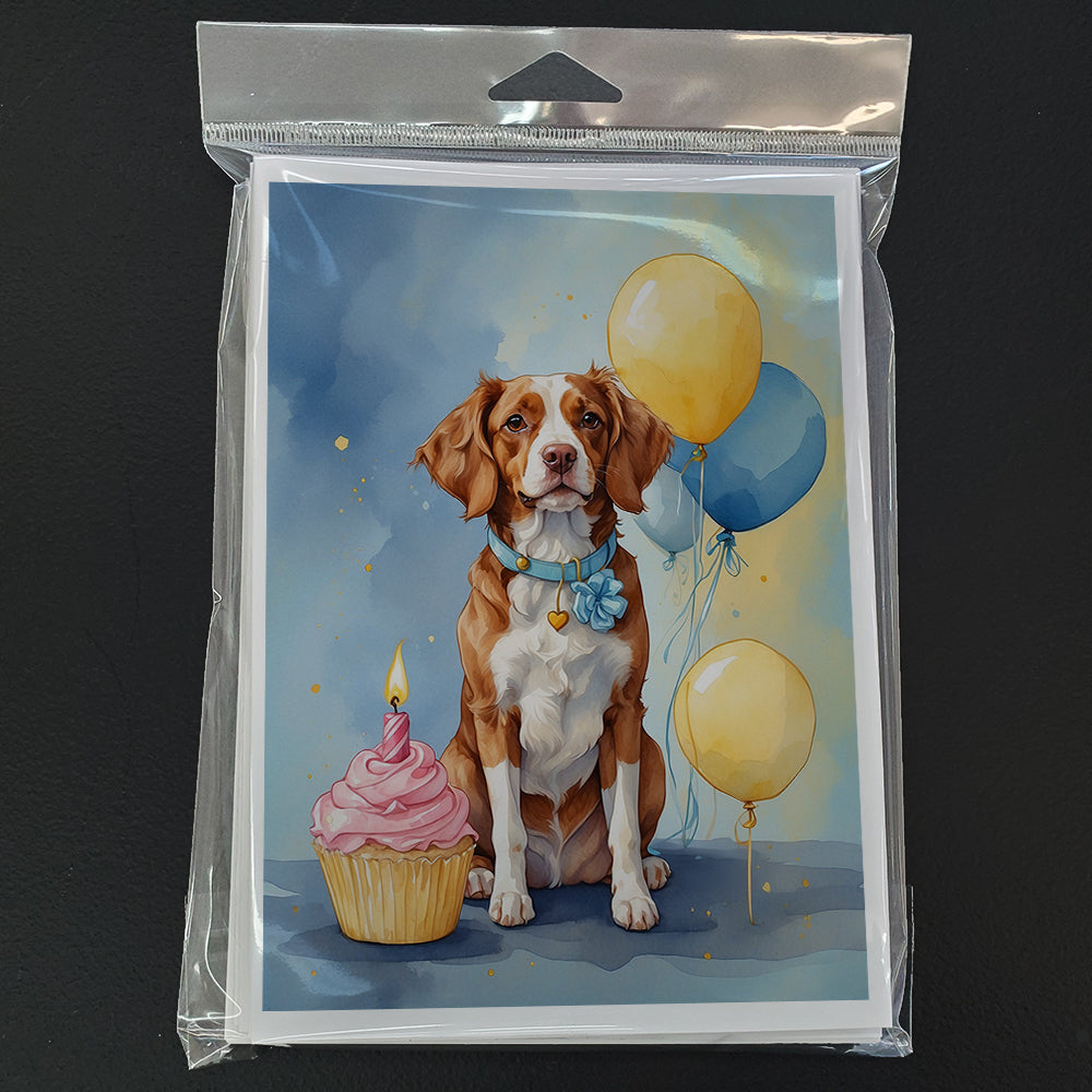 Brittany Spaniel Happy Birthday Greeting Cards Pack of 8 Blank Cards with Envelopes Whimsical A7 Size 5x7
