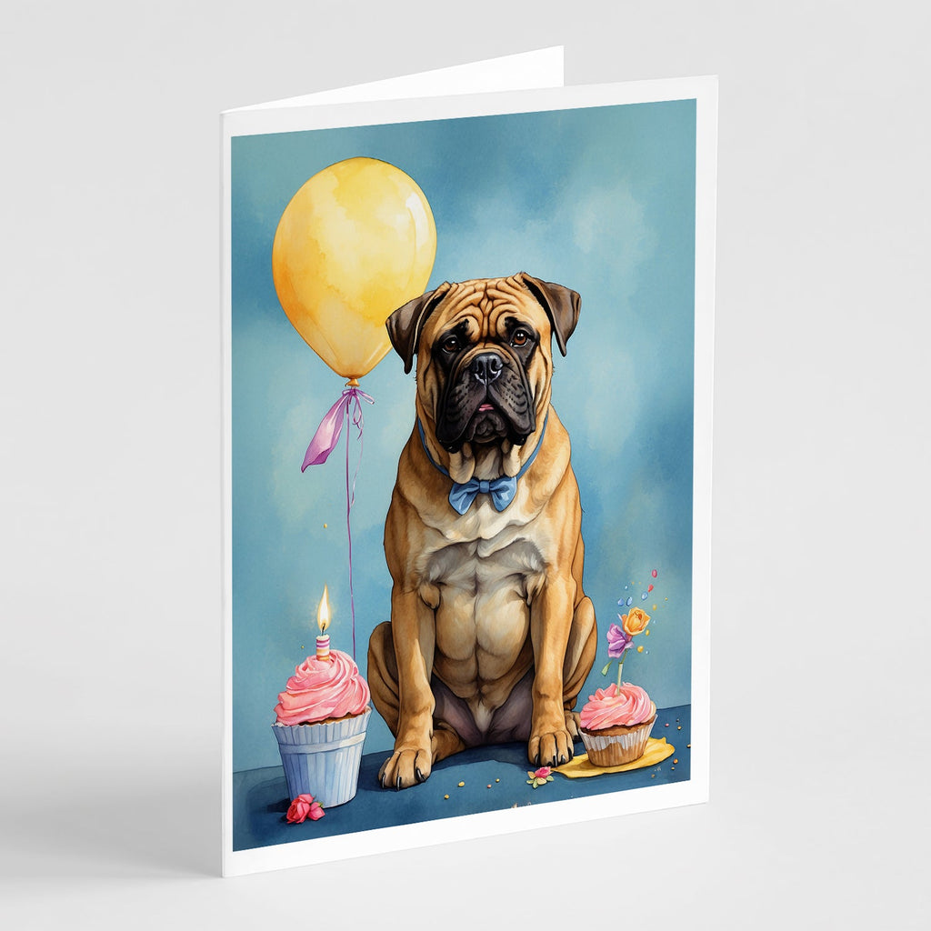 Bullmastiff Happy Birthday Greeting Cards Pack of 8 Blank Cards with Envelopes Whimsical A7 Size 5x7