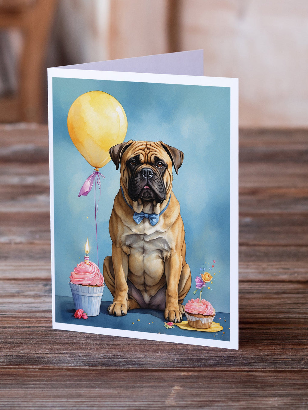 Bullmastiff Happy Birthday Greeting Cards Pack of 8 Blank Cards with Envelopes Whimsical A7 Size 5x7