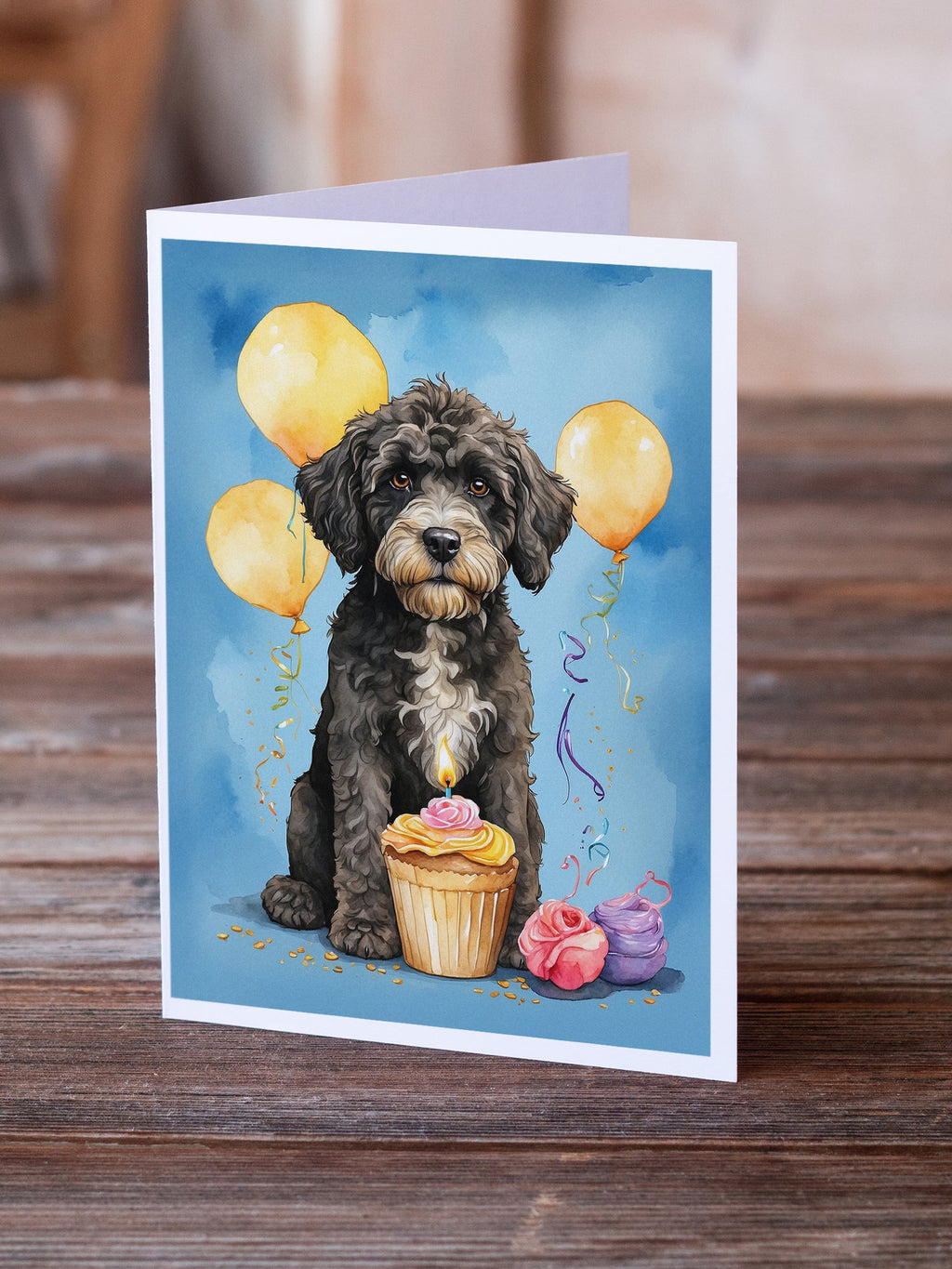 Portuguese Water Dog Happy Birthday Greeting Cards Pack of 8 Blank Cards with Envelopes Whimsical A7 Size 5x7