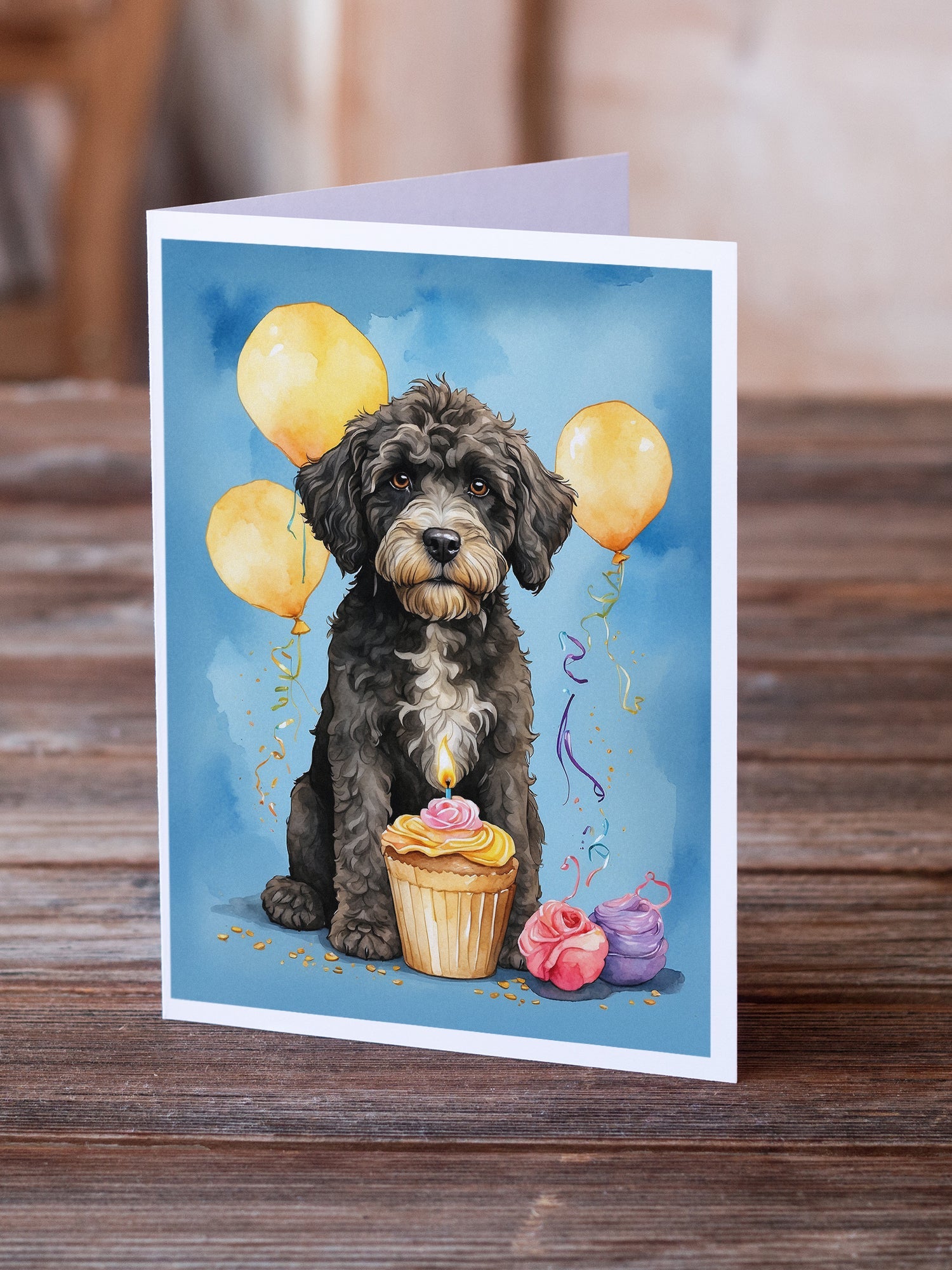 Portuguese Water Dog Happy Birthday Greeting Cards Pack of 8 Blank Cards with Envelopes Whimsical A7 Size 5x7