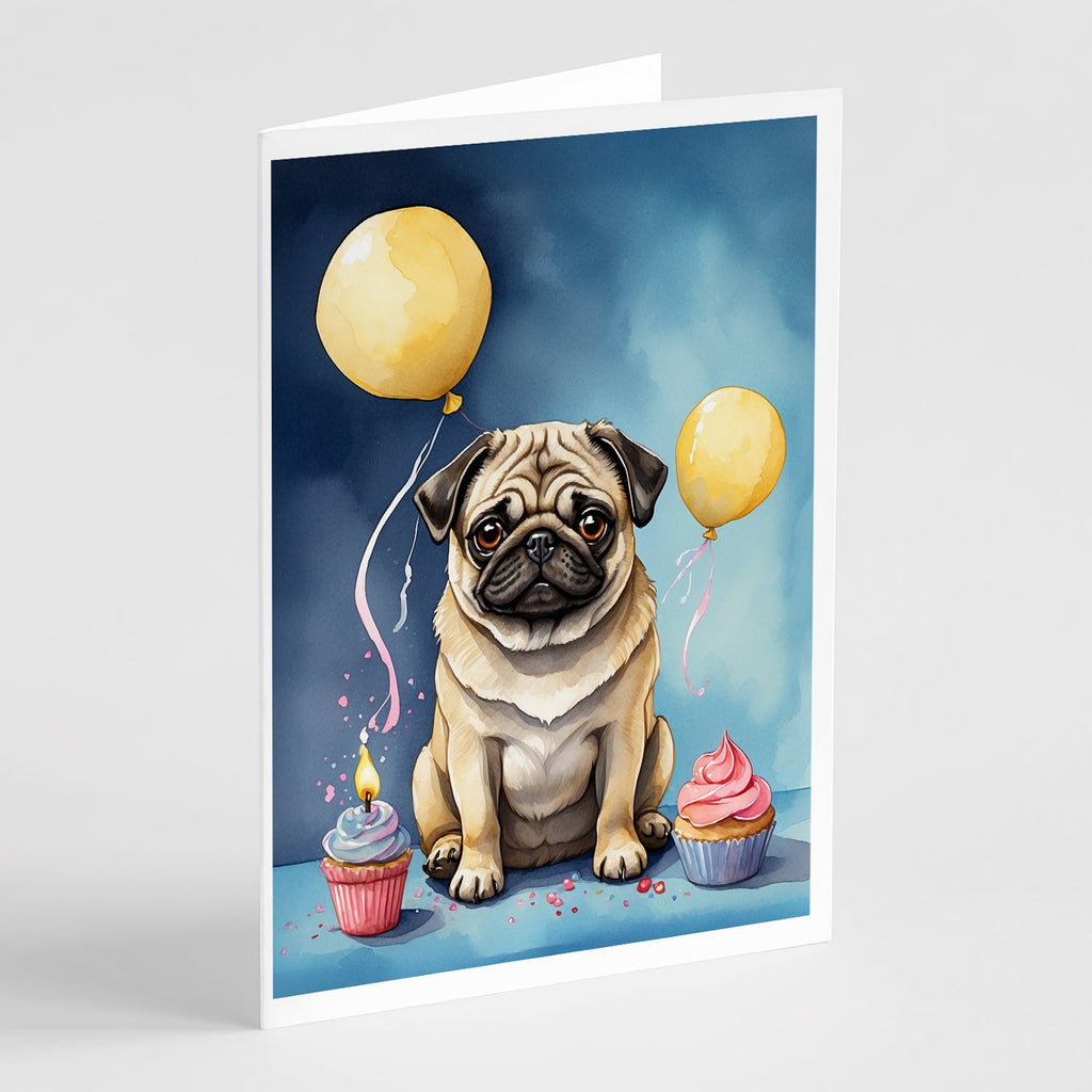 Pug Happy Birthday Greeting Cards Pack of 8 Blank Cards with Envelopes Whimsical A7 Size 5x7