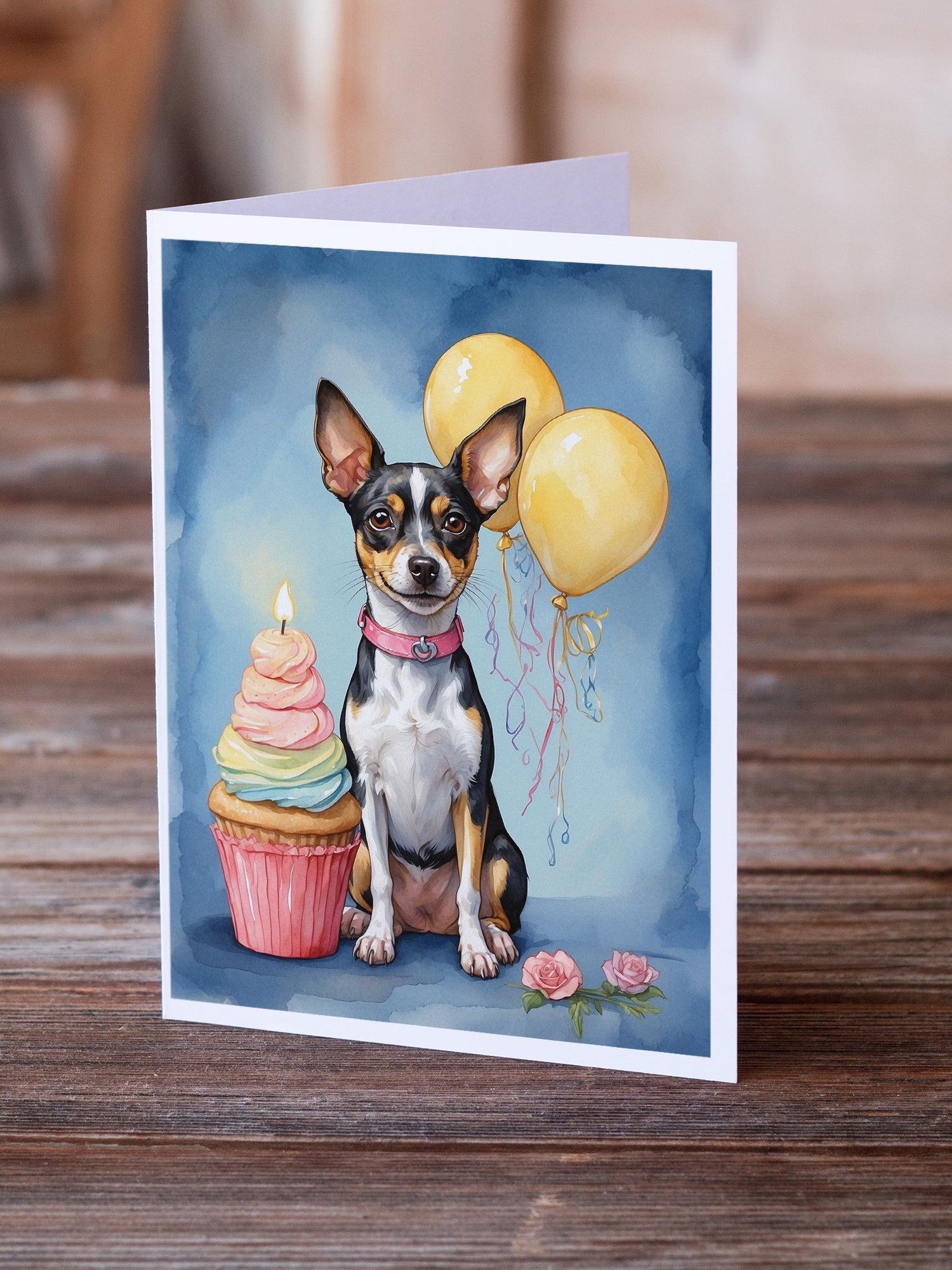 Rat Terrier Happy Birthday Greeting Cards Pack of 8 Blank Cards with Envelopes Whimsical A7 Size 5x7