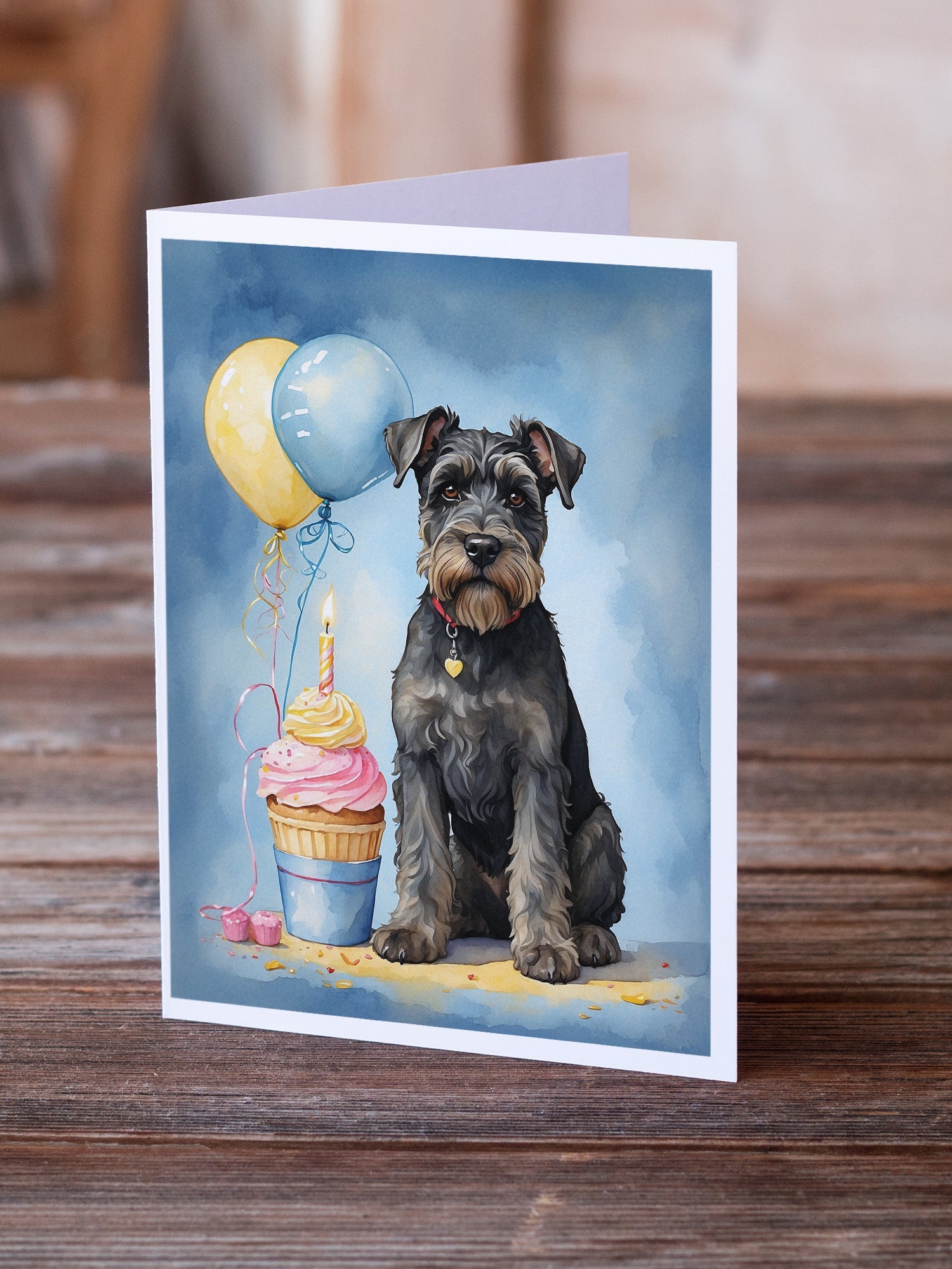 Schnauzer Happy Birthday Greeting Cards Pack of 8 Blank Cards with Envelopes Whimsical A7 Size 5x7
