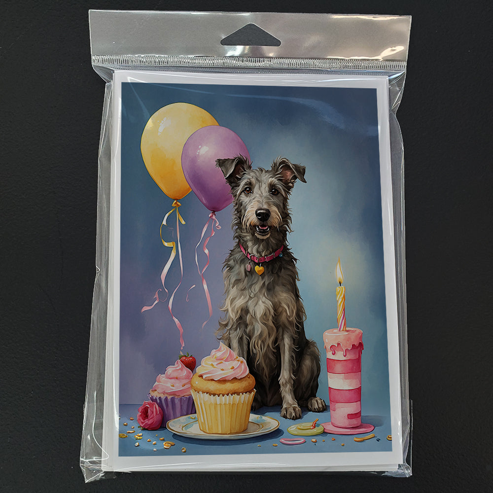 Scottish Deerhound Happy Birthday Greeting Cards Pack of 8 Blank Cards with Envelopes Whimsical A7 Size 5x7