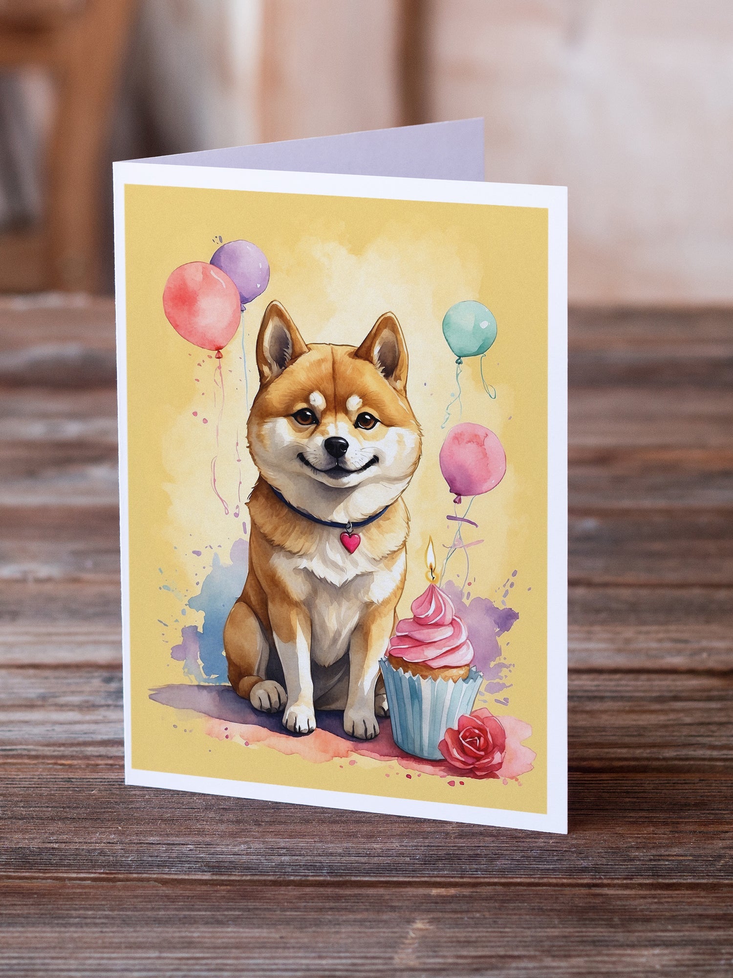 Shiba Inu Happy Birthday Greeting Cards Pack of 8 Blank Cards with Envelopes Whimsical A7 Size 5x7