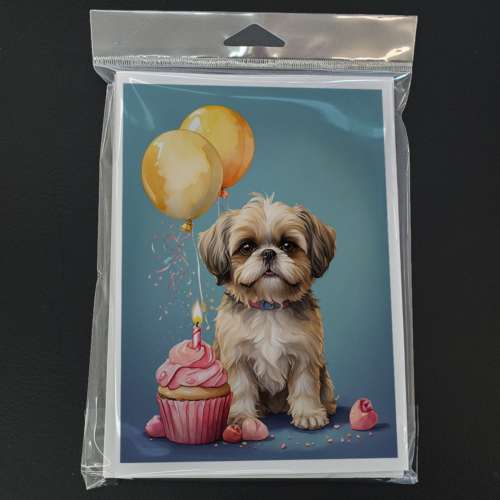 Shih Tzu Happy Birthday Greeting Cards Pack of 8 Blank Cards with Envelopes Whimsical A7 Size 5x7