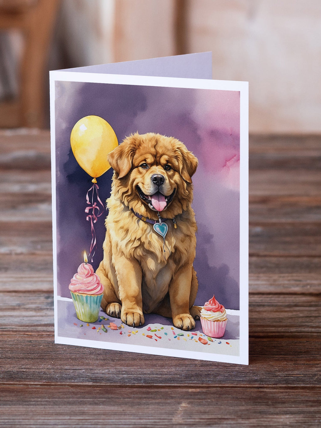 Tibetan Mastiff Happy Birthday Greeting Cards Pack of 8 Blank Cards with Envelopes Whimsical A7 Size 5x7
