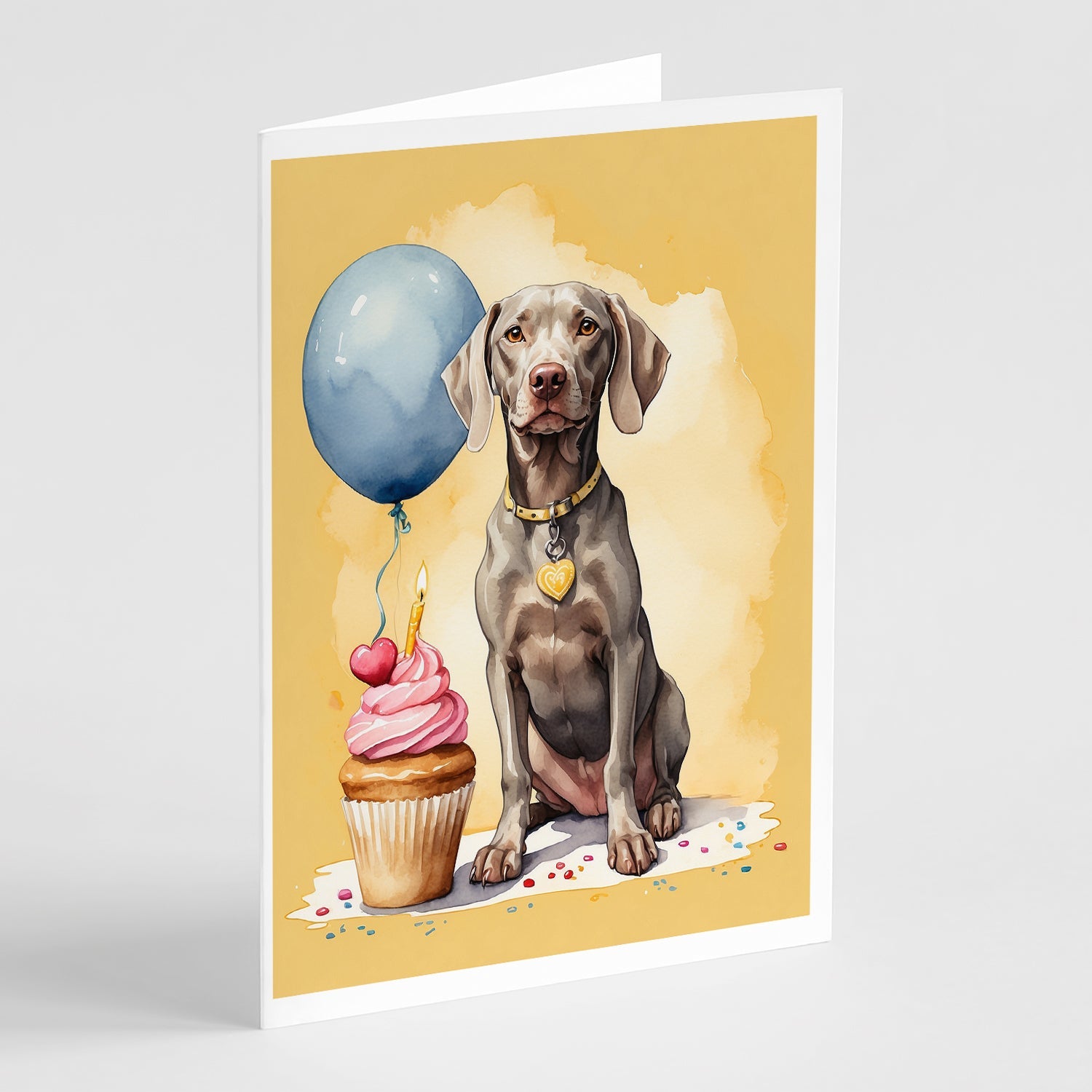 Weimaraner Happy Birthday Greeting Cards Pack of 8 Blank Cards with Envelopes Whimsical A7 Size 5x7