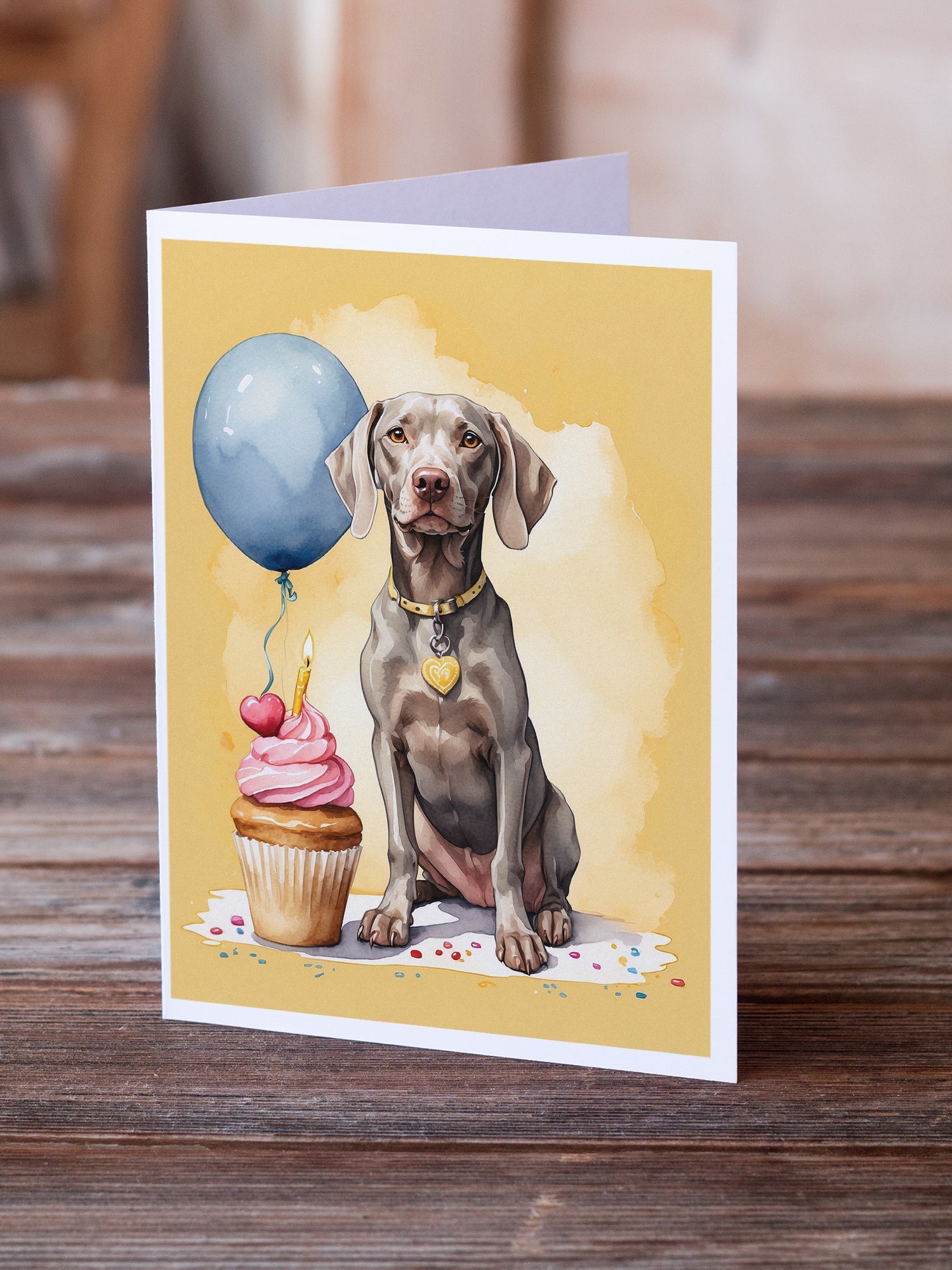 Weimaraner Happy Birthday Greeting Cards Pack of 8 Blank Cards with Envelopes Whimsical A7 Size 5x7