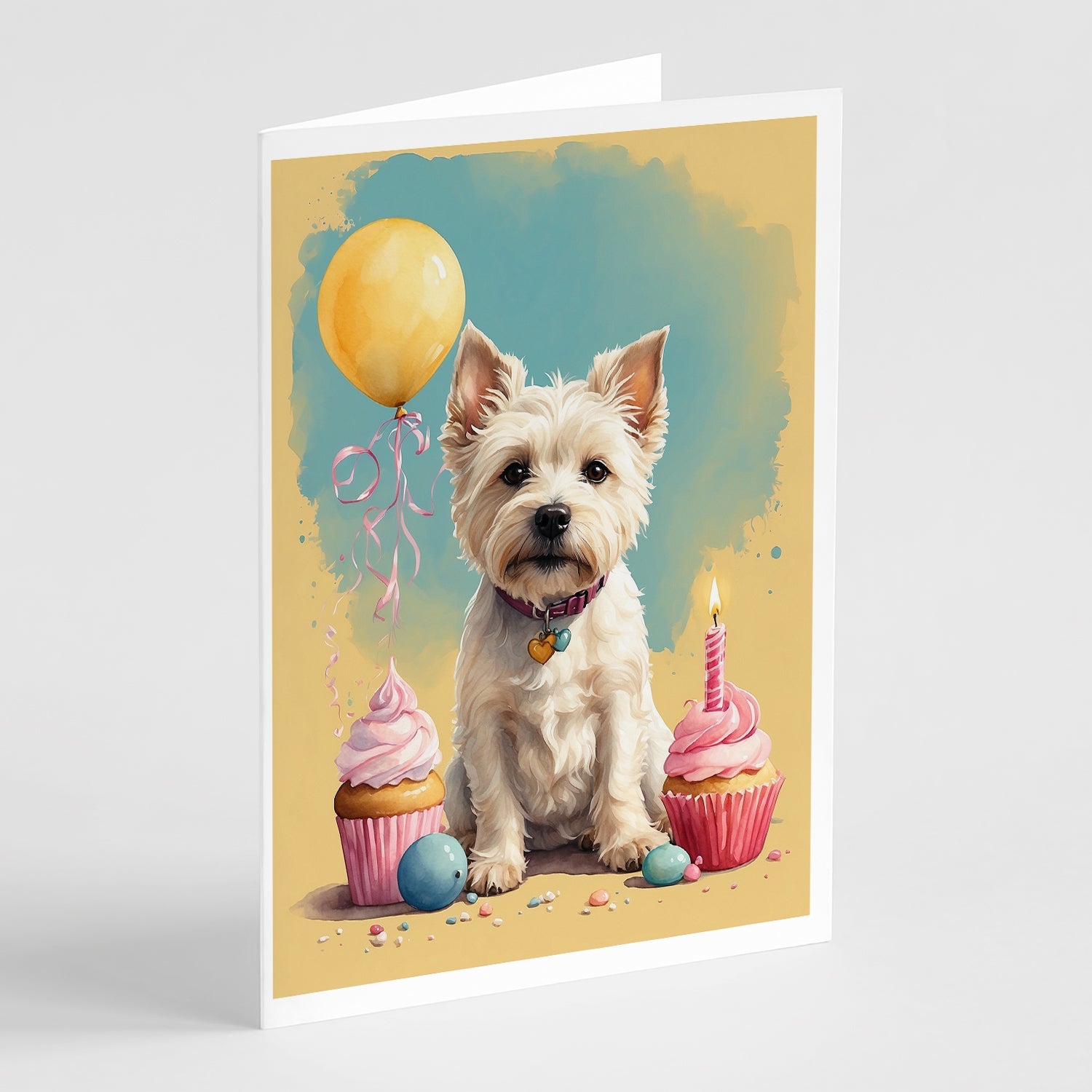Westie Happy Birthday Greeting Cards Pack of 8 Blank Cards with Envelopes Whimsical A7 Size 5x7