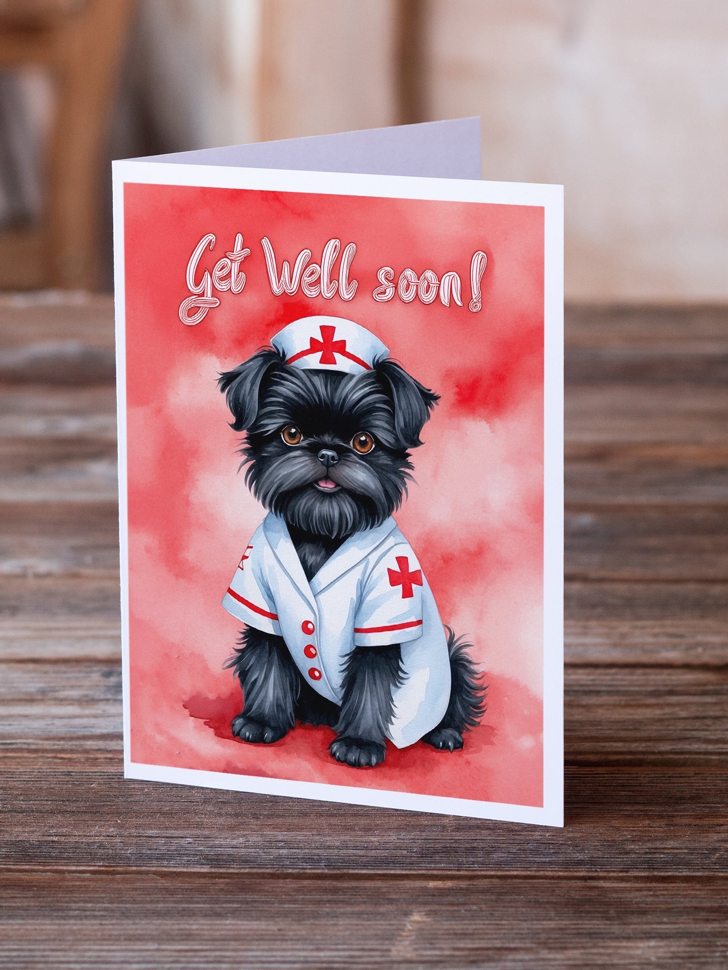 Affenpinscher Get Well Soon Greeting Cards Pack of 8 Blank Cards with Envelopes Whimsical A7 Size 5x7