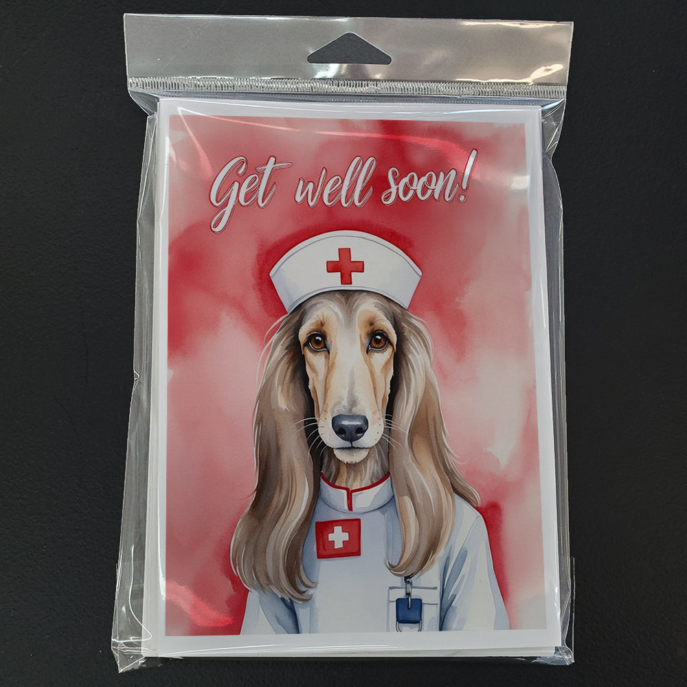 Afghan Hound Get Well Soon Greeting Cards Pack of 8 Blank Cards with Envelopes Whimsical A7 Size 5x7