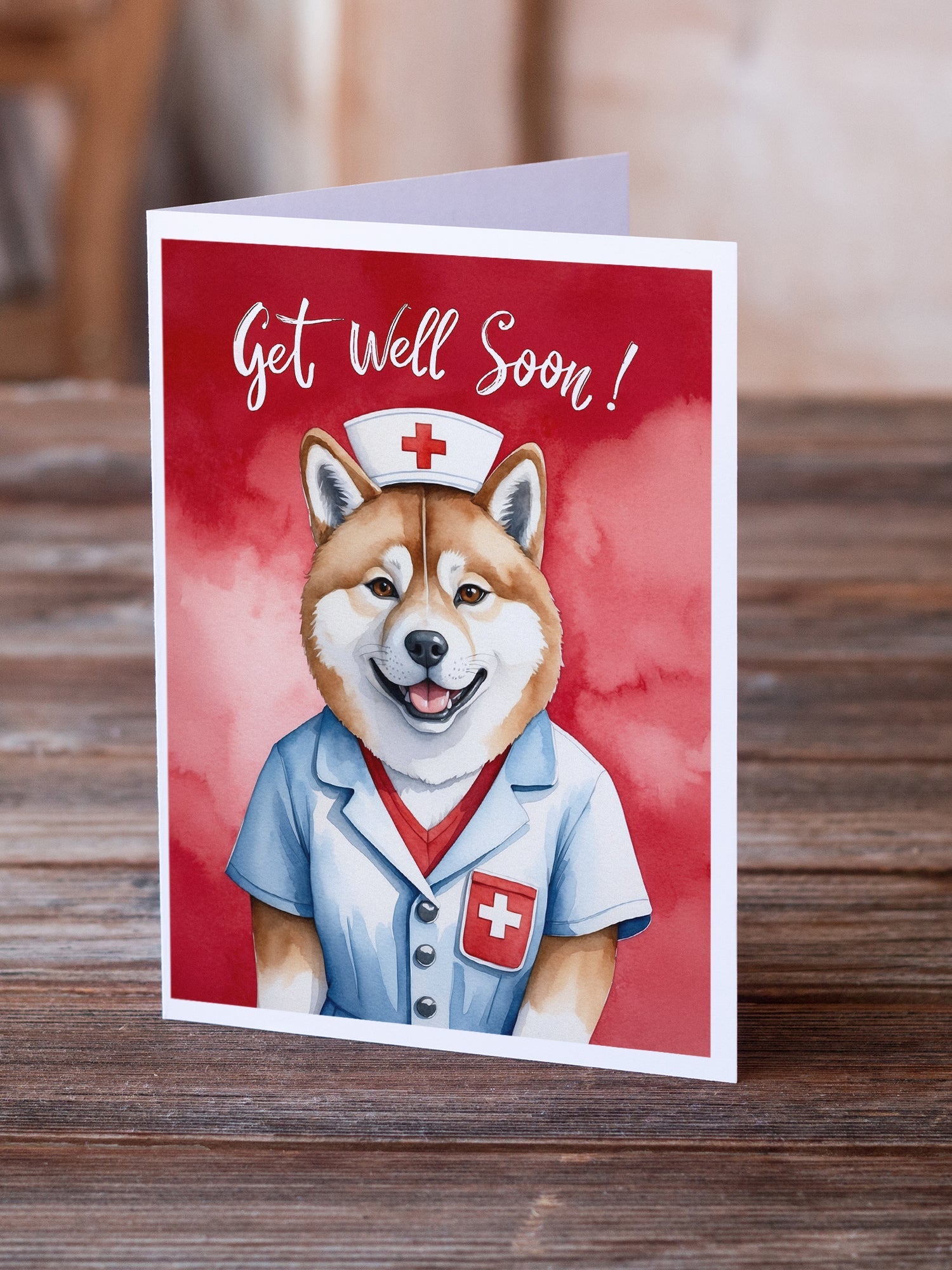 Akita Get Well Soon Greeting Cards Pack of 8 Blank Cards with Envelopes Whimsical A7 Size 5x7