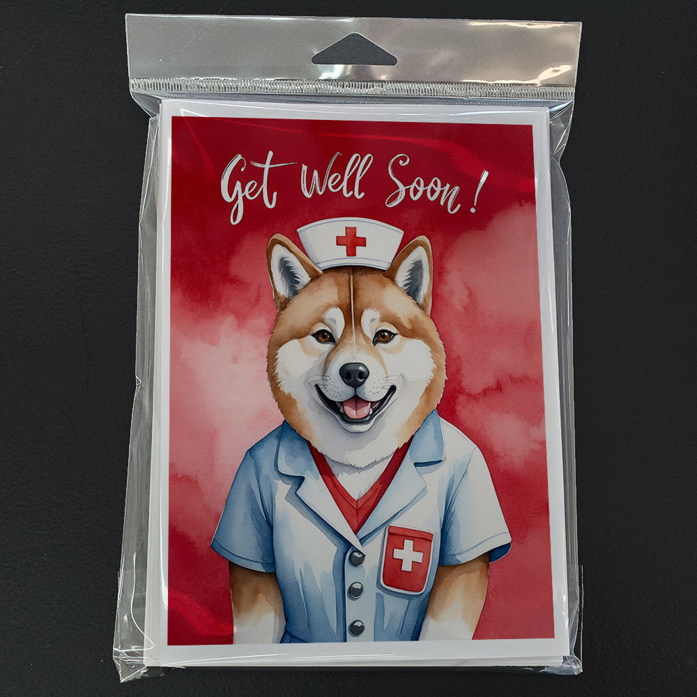 Akita Get Well Soon Greeting Cards Pack of 8 Blank Cards with Envelopes Whimsical A7 Size 5x7