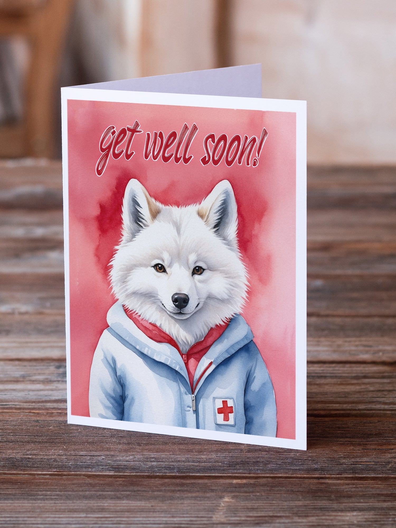American Eskimo Get Well Soon Greeting Cards Pack of 8 Blank Cards with Envelopes Whimsical A7 Size 5x7