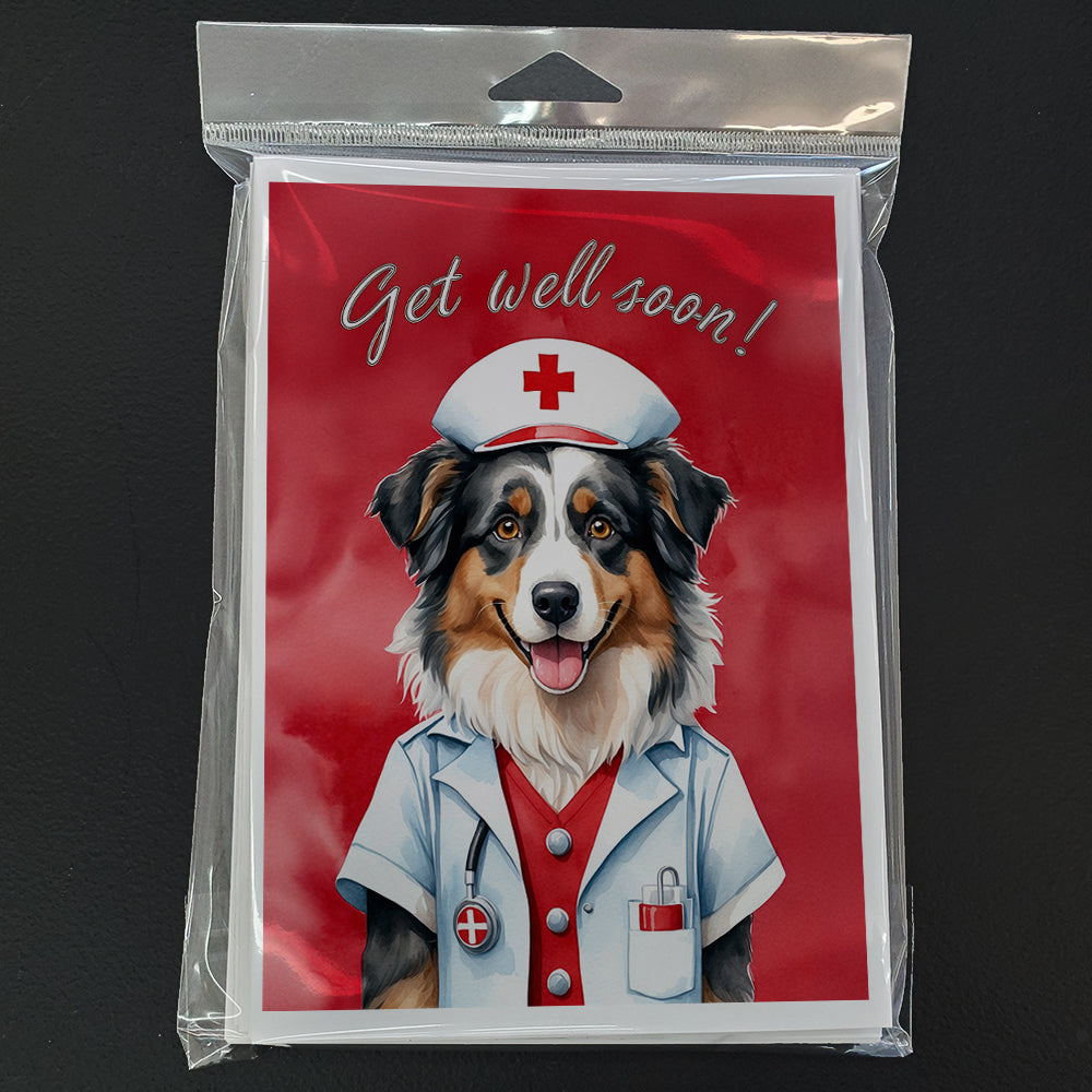Australian Shepherd Get Well Soon Greeting Cards Pack of 8 Blank Cards with Envelopes Whimsical A7 Size 5x7