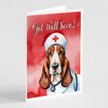 Basset Hound Get Well Soon Greeting Cards Pack of 8 Blank Cards with Envelopes Whimsical A7 Size 5x7