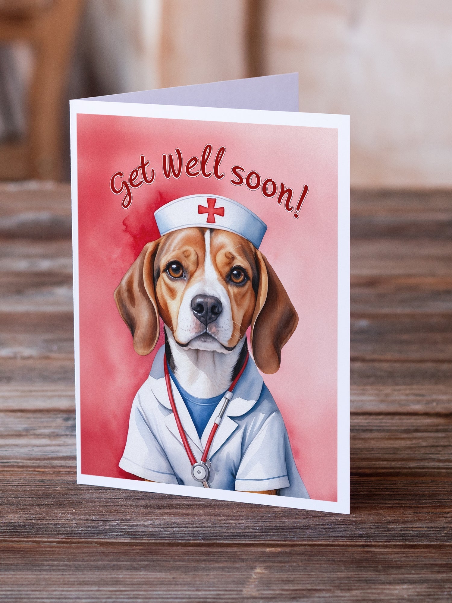 Beagle Get Well Soon Greeting Cards Pack of 8 Blank Cards with Envelopes Whimsical A7 Size 5x7