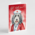 Bearded Collie Get Well Soon Greeting Cards Pack of 8 Blank Cards with Envelopes Whimsical A7 Size 5x7