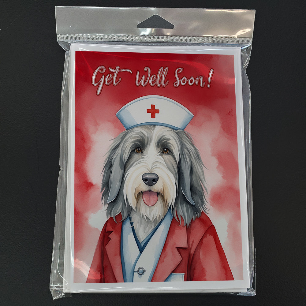 Bearded Collie Get Well Soon Greeting Cards Pack of 8 Blank Cards with Envelopes Whimsical A7 Size 5x7