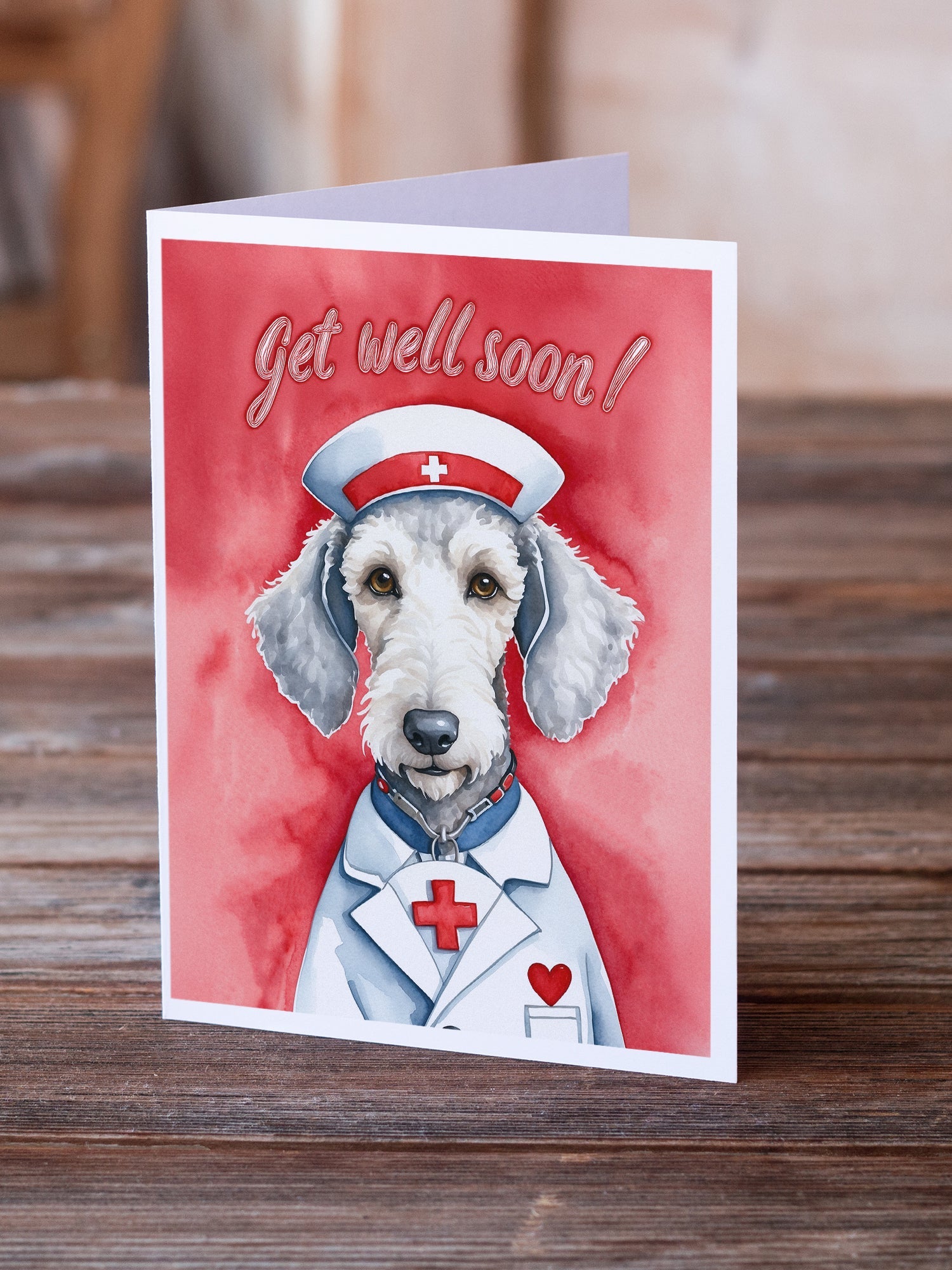 Bedlington Terrier Get Well Soon Greeting Cards Pack of 8 Blank Cards with Envelopes Whimsical A7 Size 5x7