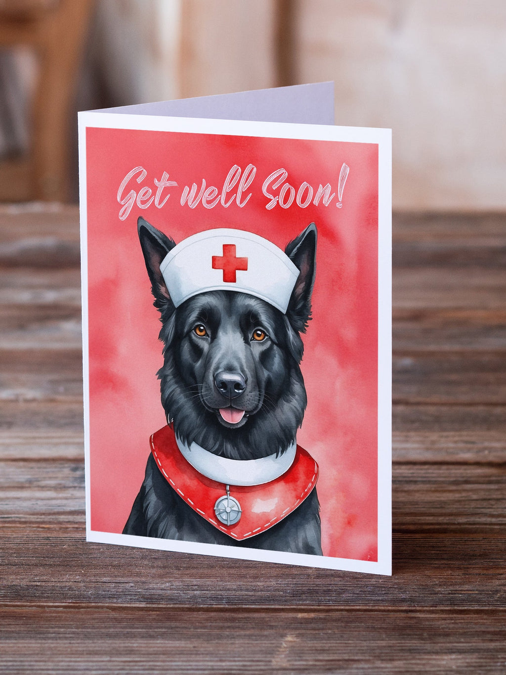 Belgian Sheepdog Get Well Soon Greeting Cards Pack of 8 Blank Cards with Envelopes Whimsical A7 Size 5x7