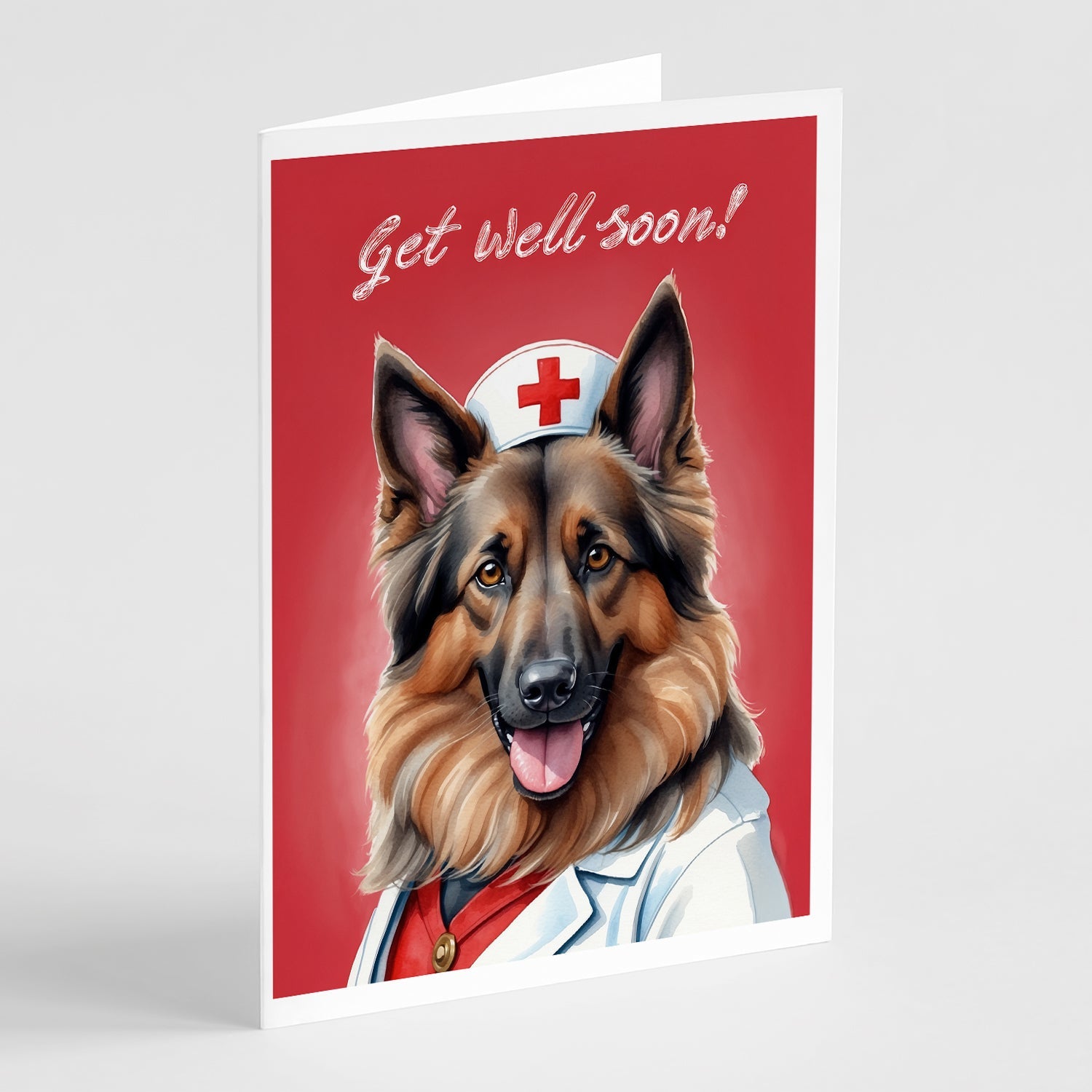 Belgian Tervuren Get Well Soon Greeting Cards Pack of 8 Blank Cards with Envelopes Whimsical A7 Size 5x7