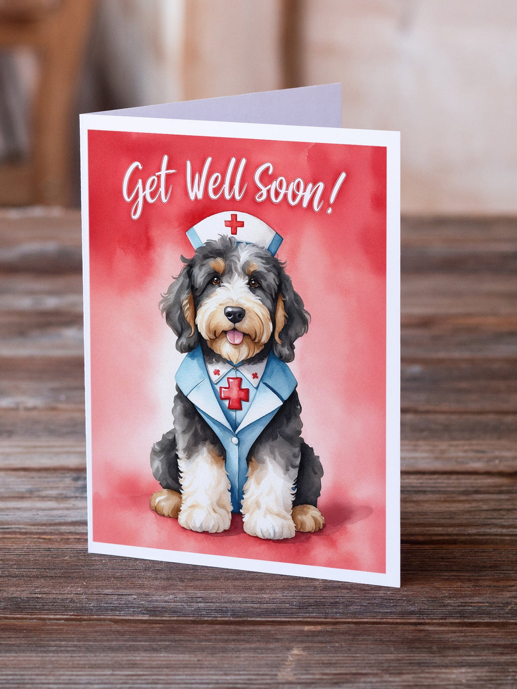 Bernedoodle Get Well Soon Greeting Cards Pack of 8 Blank Cards with Envelopes Whimsical A7 Size 5x7