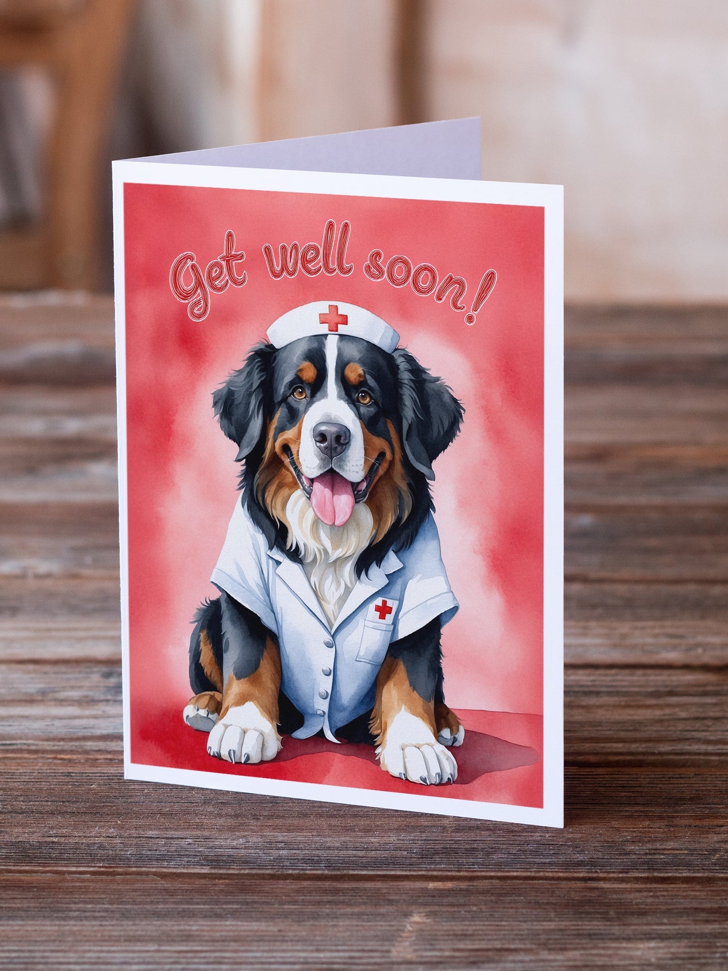 Bernese Mountain Dog Get Well Soon Greeting Cards Pack of 8 Blank Cards with Envelopes Whimsical A7 Size 5x7
