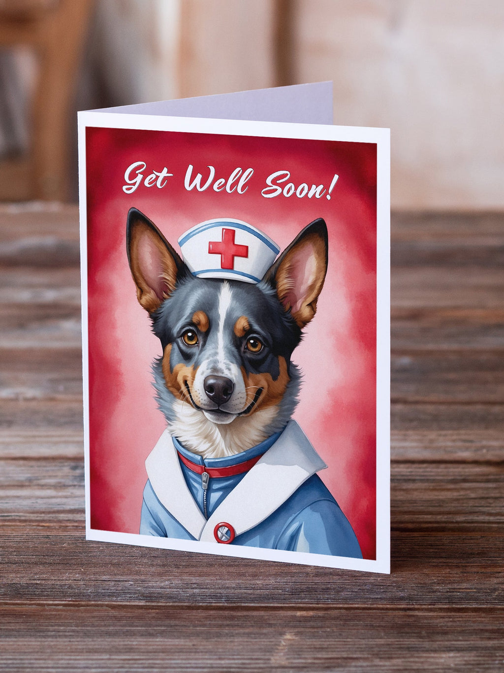 Australian Cattle Dog Get Well Soon Greeting Cards Pack of 8 Blank Cards with Envelopes Whimsical A7 Size 5x7