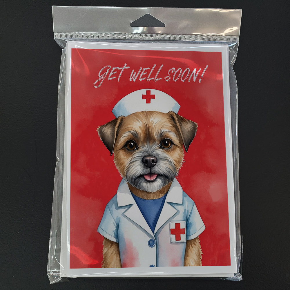 Border Terrier Get Well Soon Greeting Cards Pack of 8 Blank Cards with Envelopes Whimsical A7 Size 5x7
