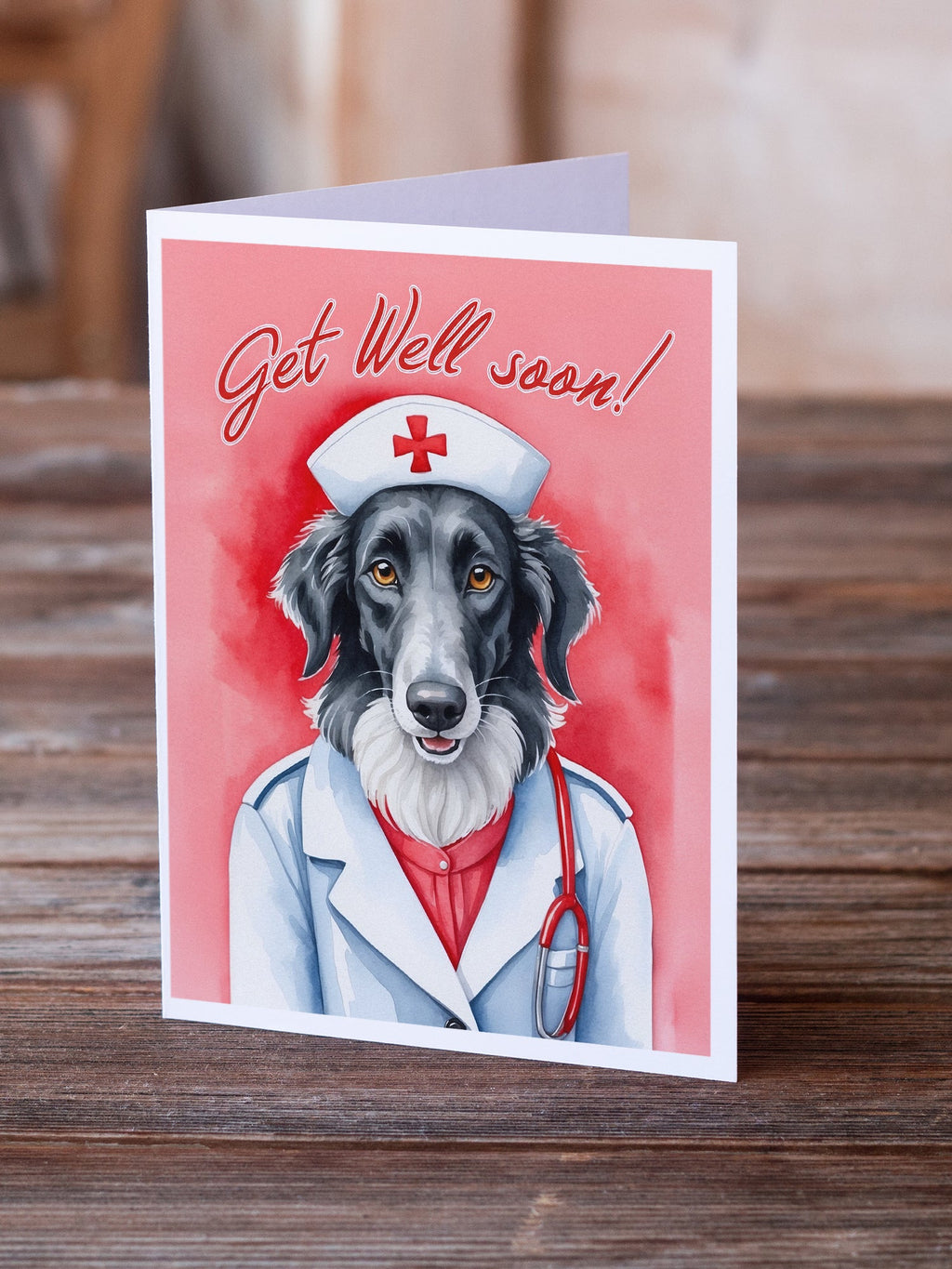 Borzoi Get Well Soon Greeting Cards Pack of 8 Blank Cards with Envelopes Whimsical A7 Size 5x7