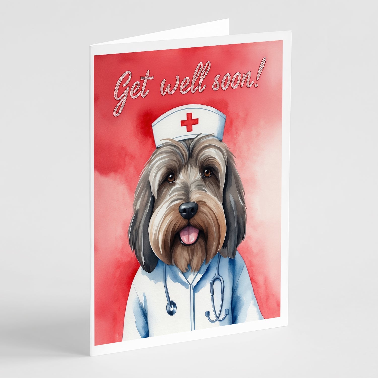 Briard Get Well Soon Greeting Cards Pack of 8 Blank Cards with Envelopes Whimsical A7 Size 5x7