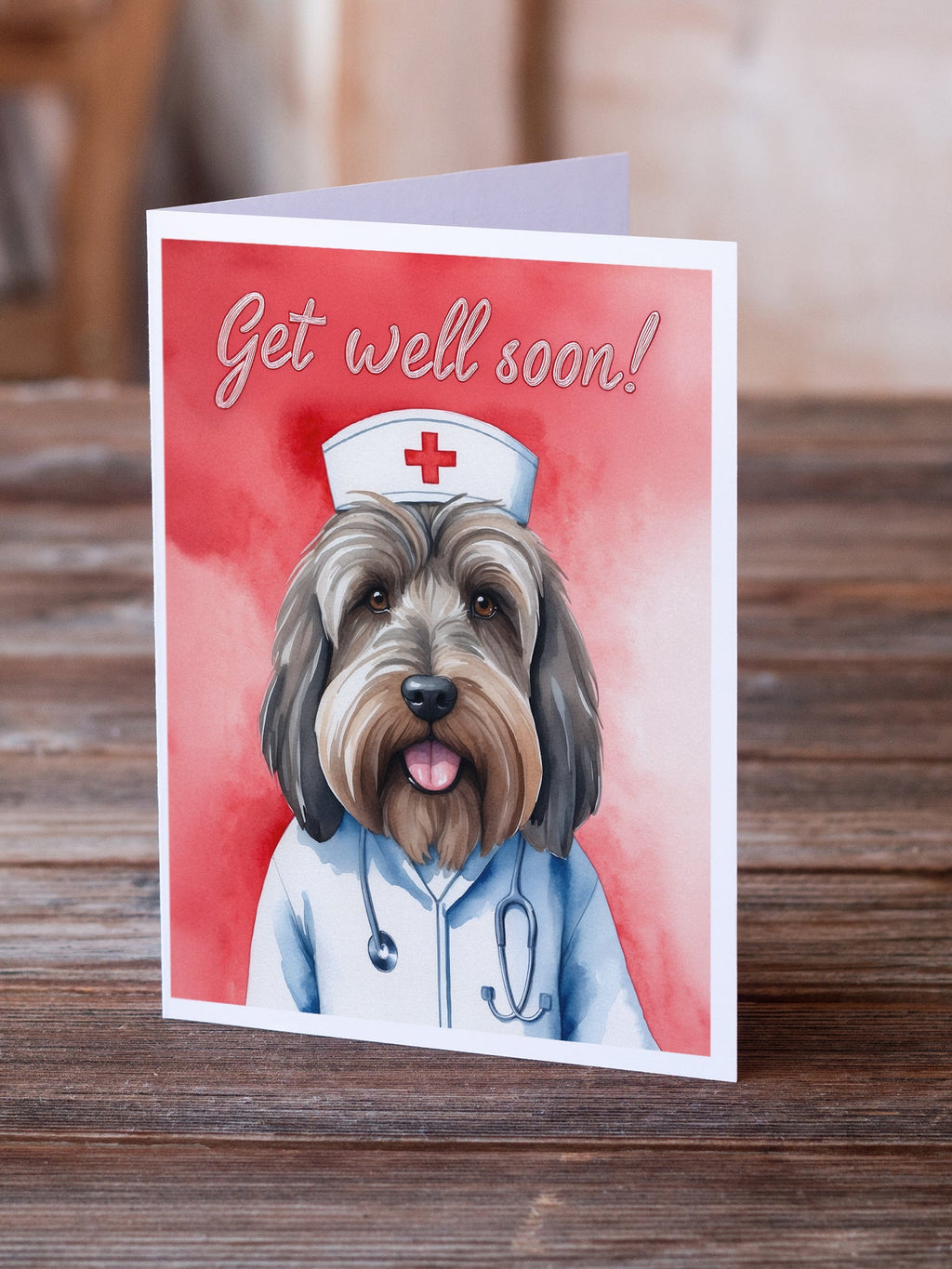 Briard Get Well Soon Greeting Cards Pack of 8 Blank Cards with Envelopes Whimsical A7 Size 5x7