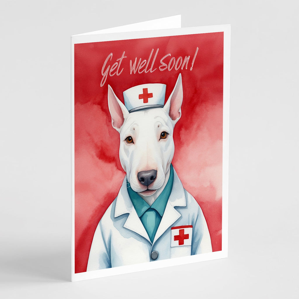 Bull Terrier Get Well Soon Greeting Cards Pack of 8 Blank Cards with Envelopes Whimsical A7 Size 5x7