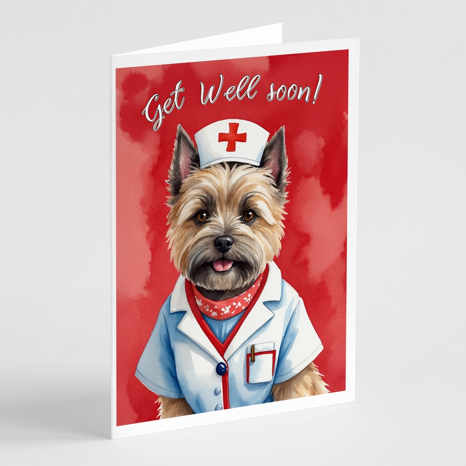 Cairn Terrier Get Well Soon Greeting Cards Pack of 8 Blank Cards with Envelopes Whimsical A7 Size 5x7