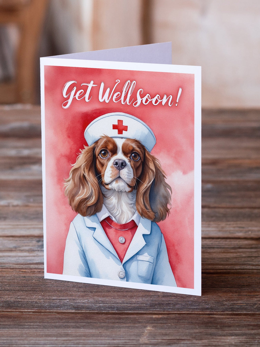 Cavalier Spaniel Get Well Soon Greeting Cards Pack of 8 Blank Cards with Envelopes Whimsical A7 Size 5x7