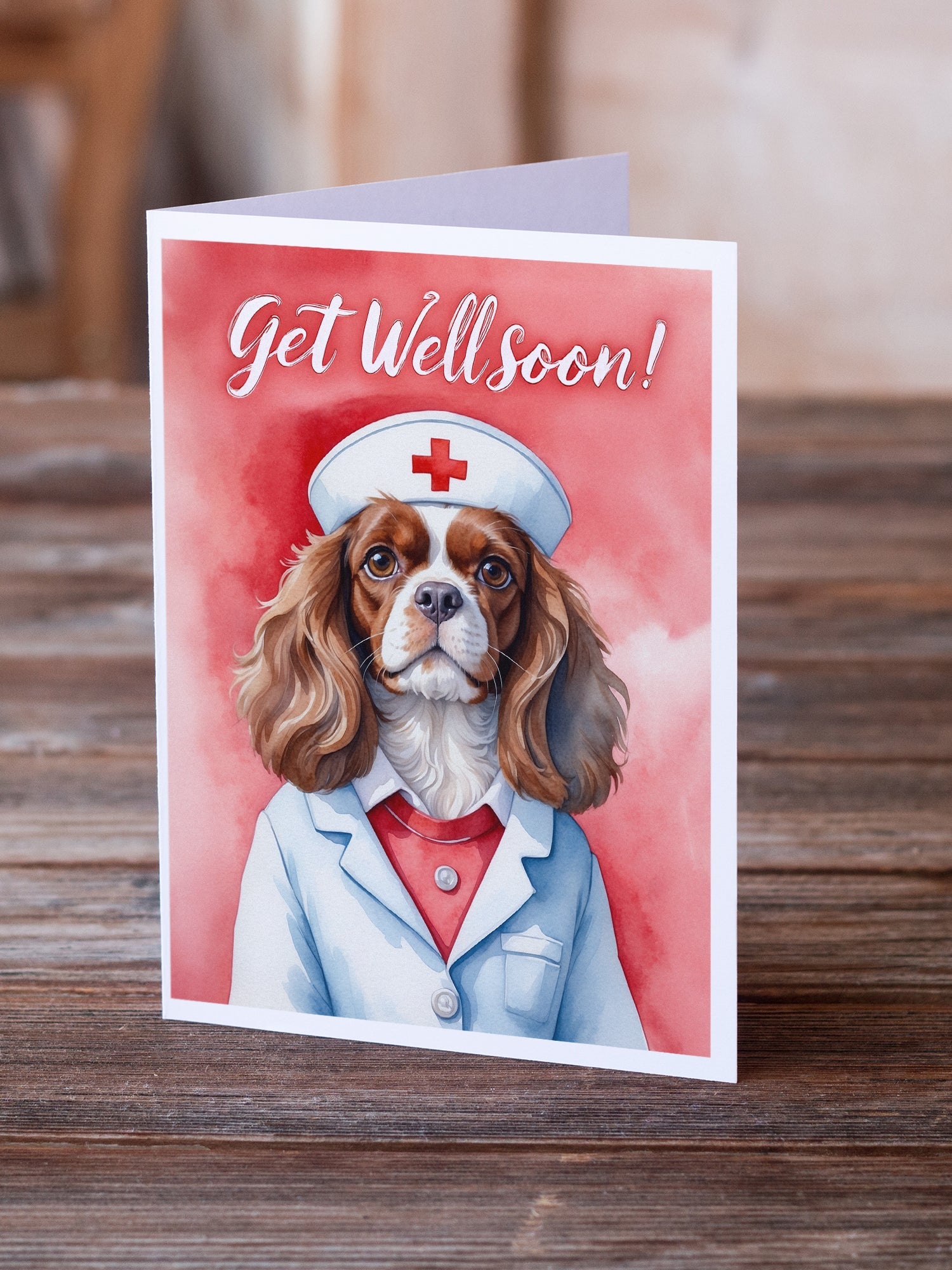 Cavalier Spaniel Get Well Soon Greeting Cards Pack of 8 Blank Cards with Envelopes Whimsical A7 Size 5x7