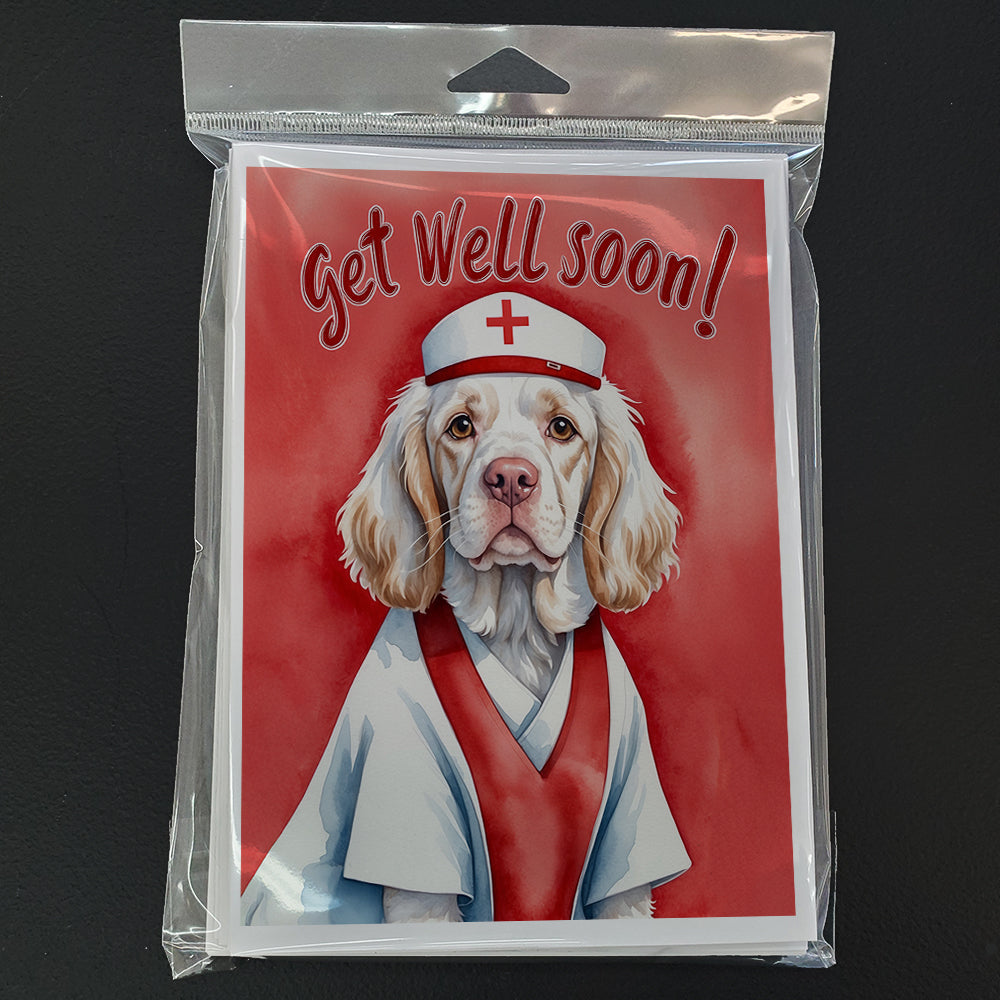 Clumber Spaniel Get Well Soon Greeting Cards Pack of 8 Blank Cards with Envelopes Whimsical A7 Size 5x7