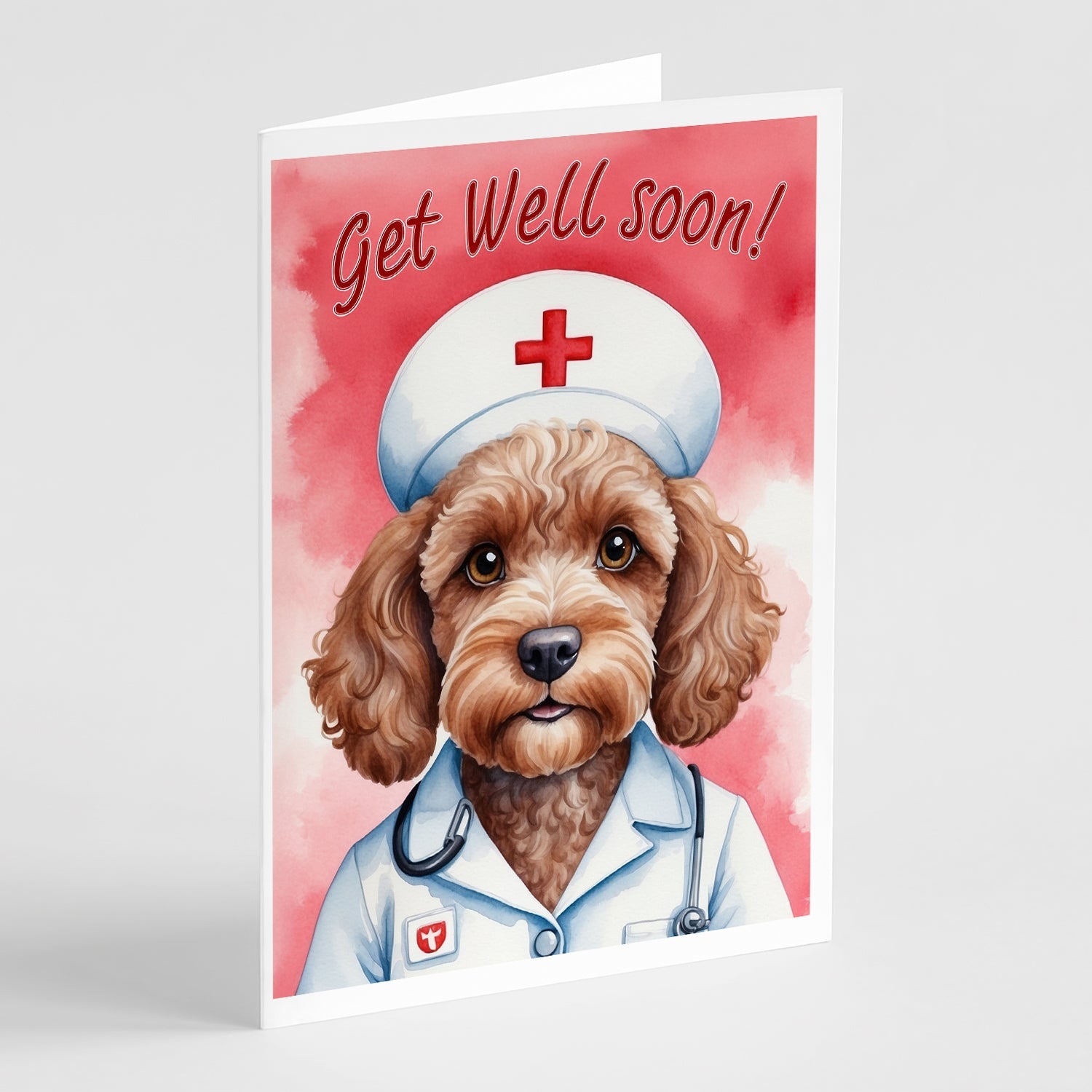 Cockapoo Get Well Soon Greeting Cards Pack of 8 Blank Cards with Envelopes Whimsical A7 Size 5x7