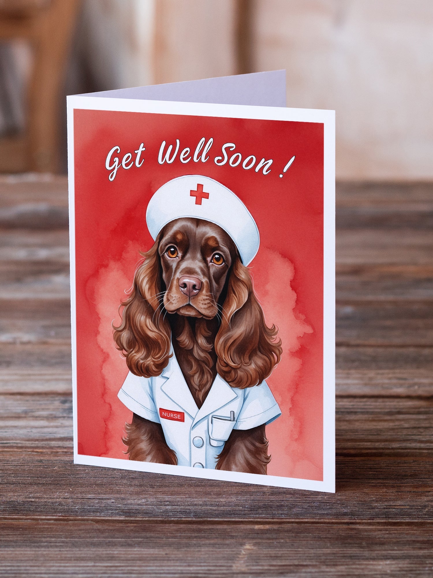 Chocolate Cocker Spaniel Get Well Soon Greeting Cards Pack of 8 Blank Cards with Envelopes Whimsical A7 Size 5x7